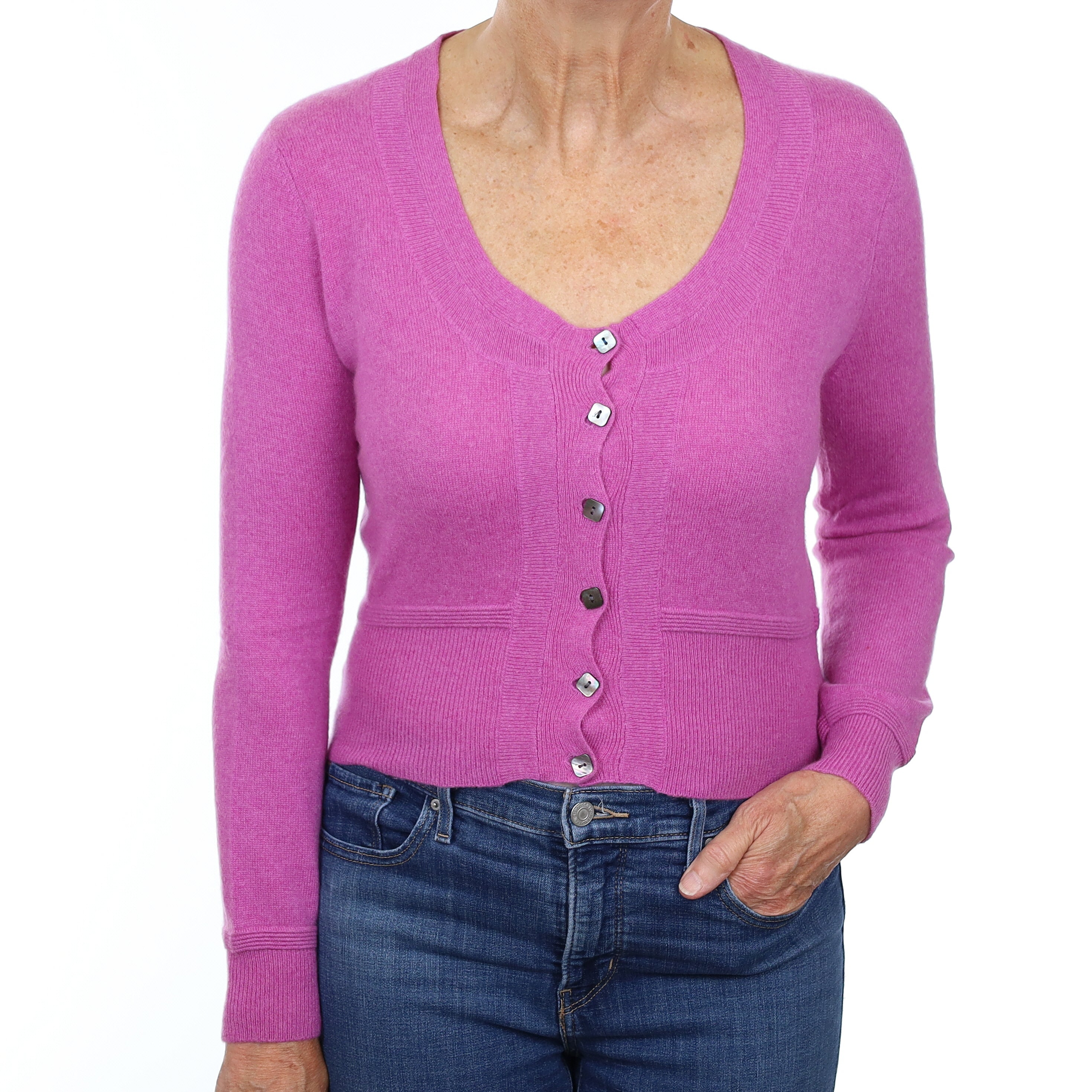 Heather Purple Cashmere Scoop Neck Cardigan Medium