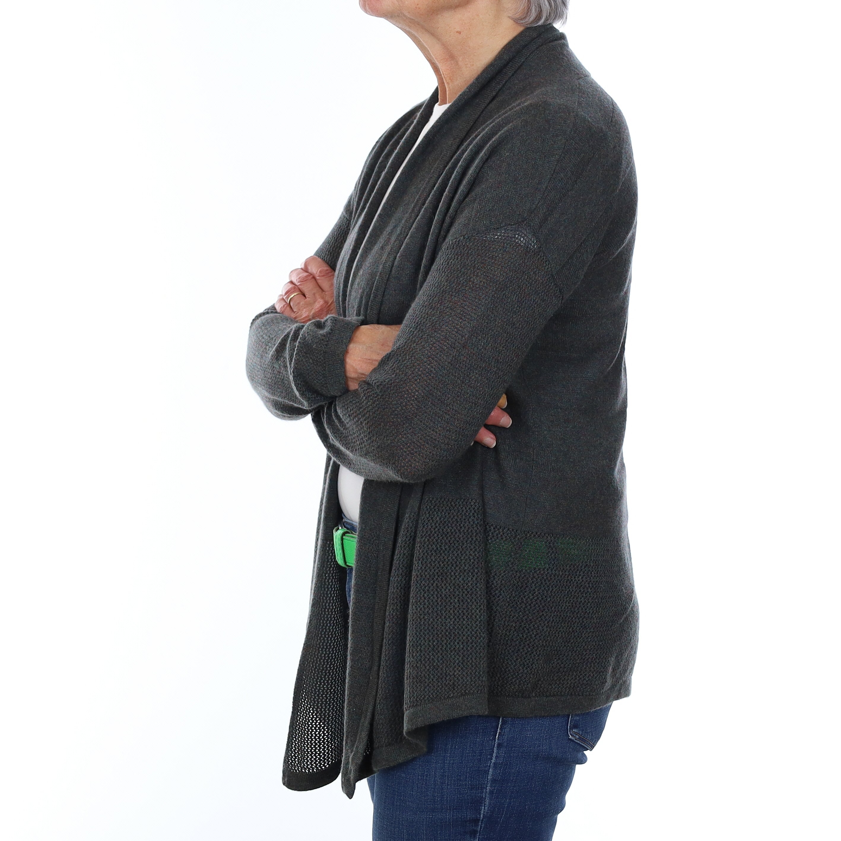 Neiman Marcus Deep Khaki Marl Cashmere Edge to Edge Cardigan Medium