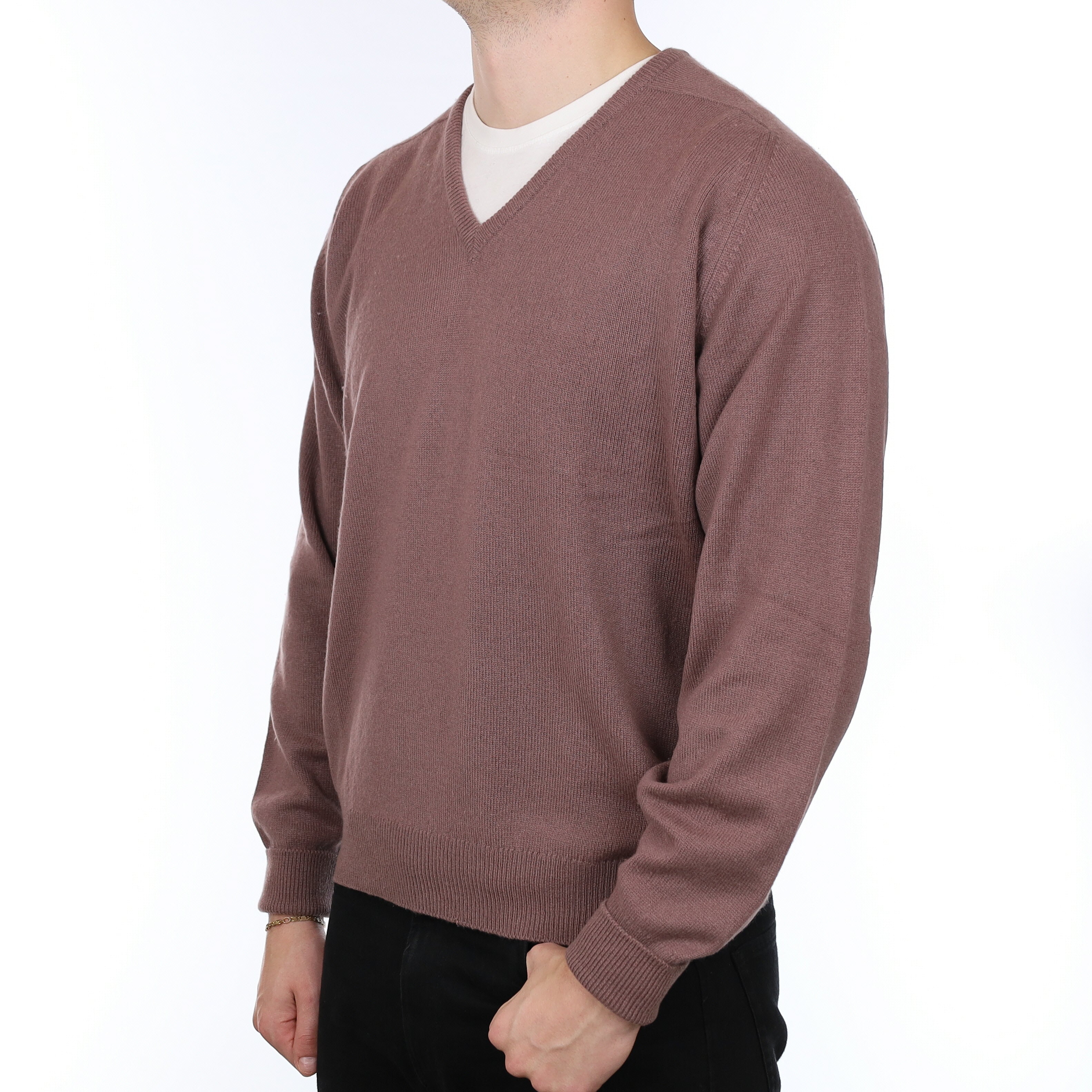 Men's Vintage Scottish Puce Purple Cashmere V Neck Jumper XXL