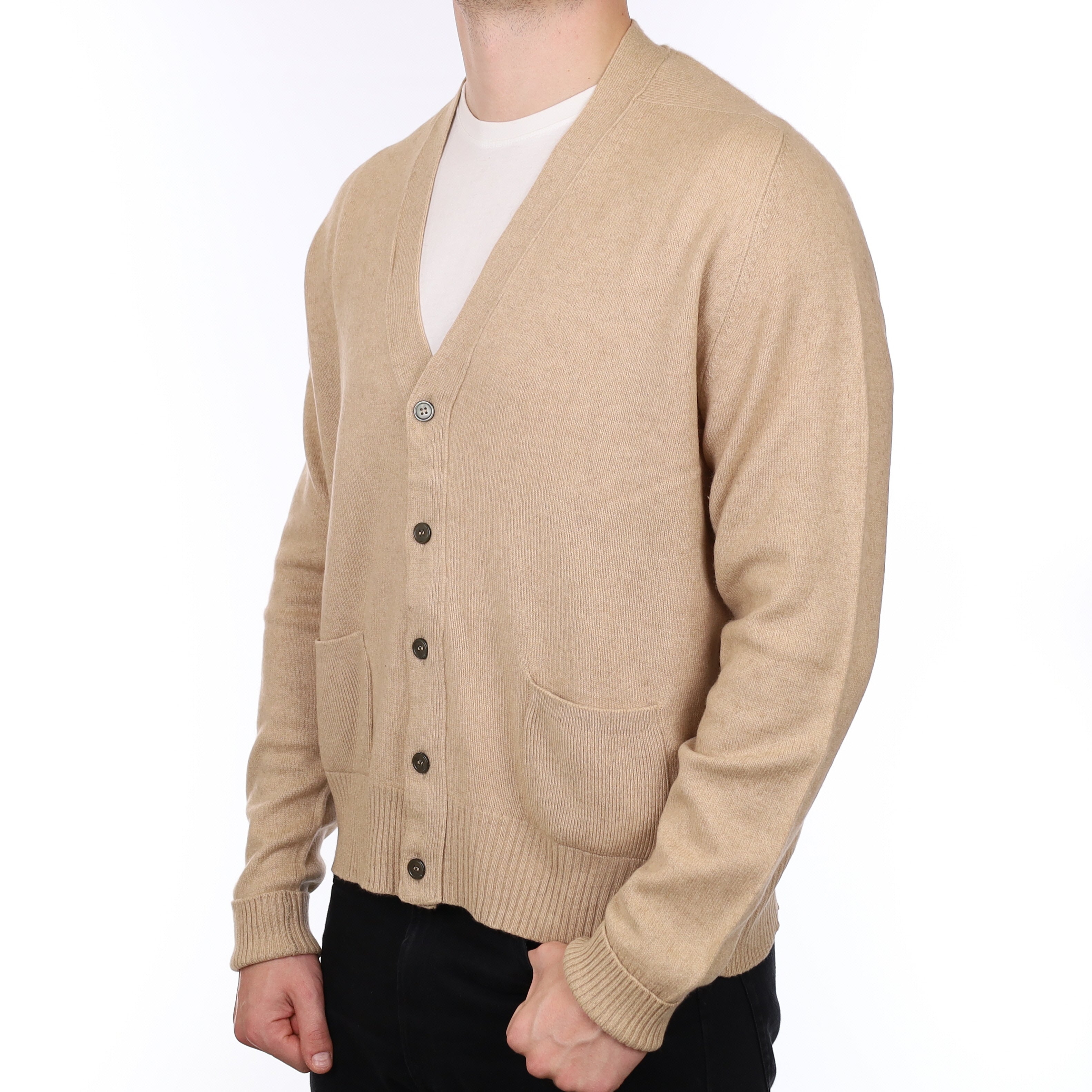 Men's Vintage Scottish Beige Cashmere V Neck Cardigan XXL