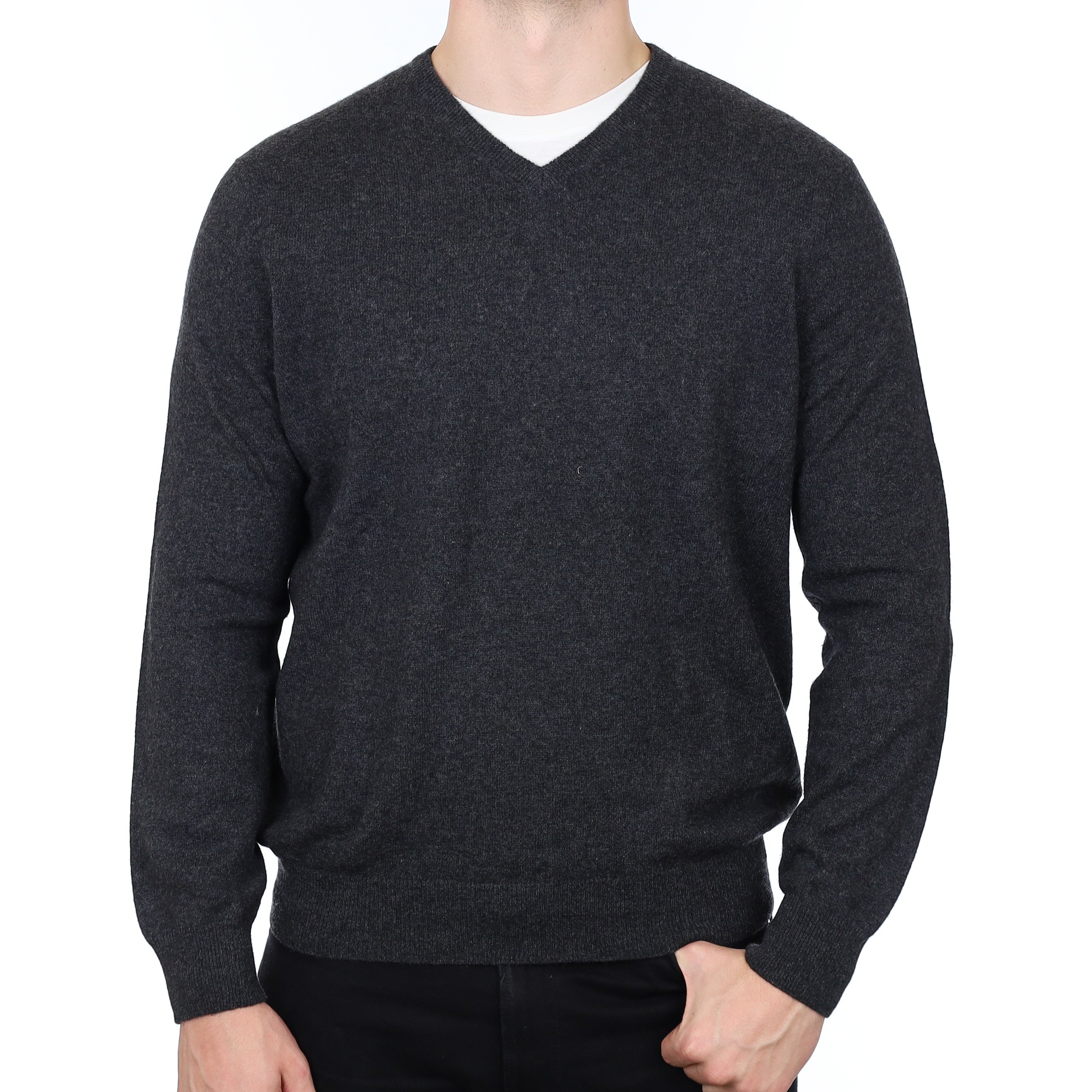 Men's Granite Grey Cashmere V Neck Jumper XL