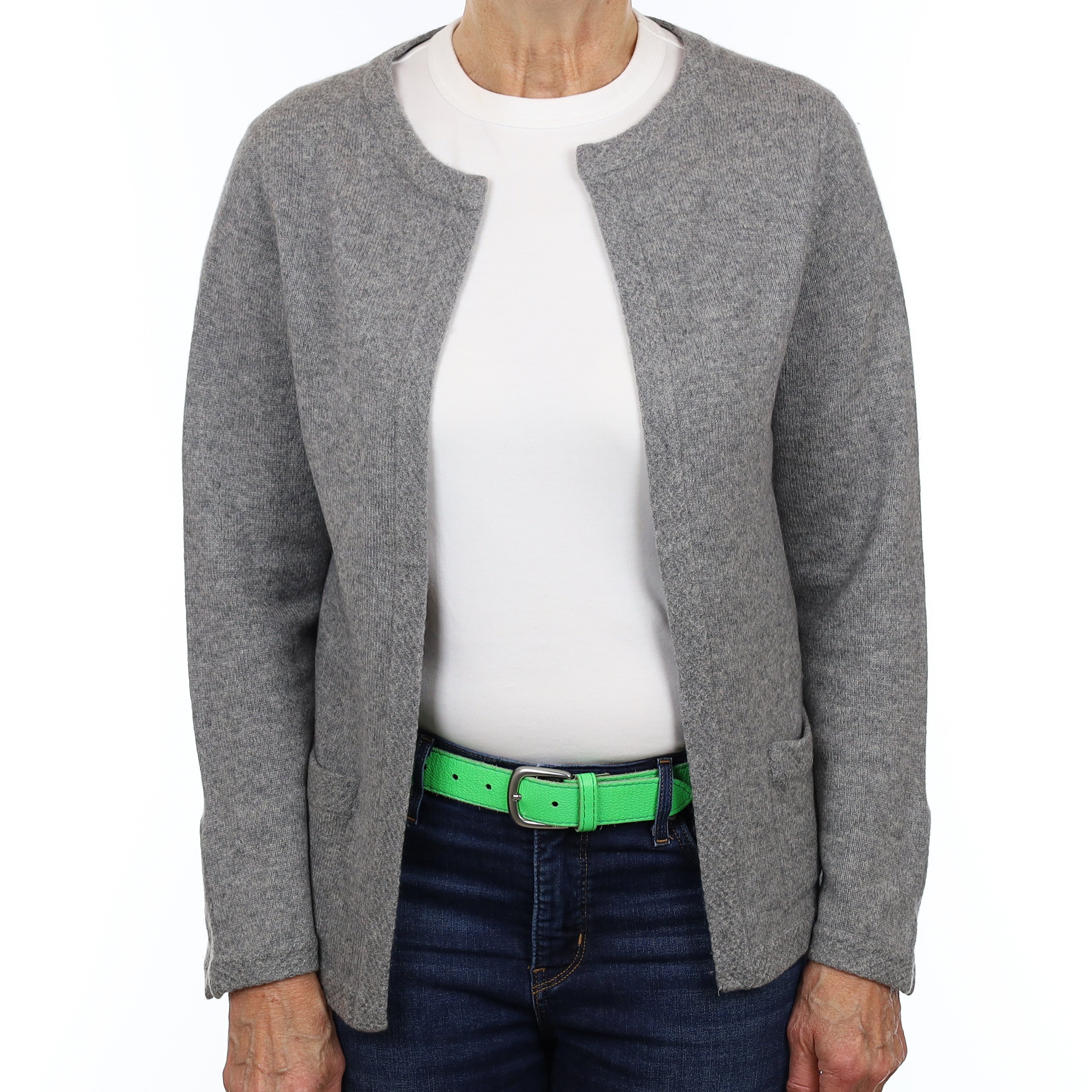 Monaghans Ash Grey Cashmere Edge to Edge Cardigan with Pockets Medium