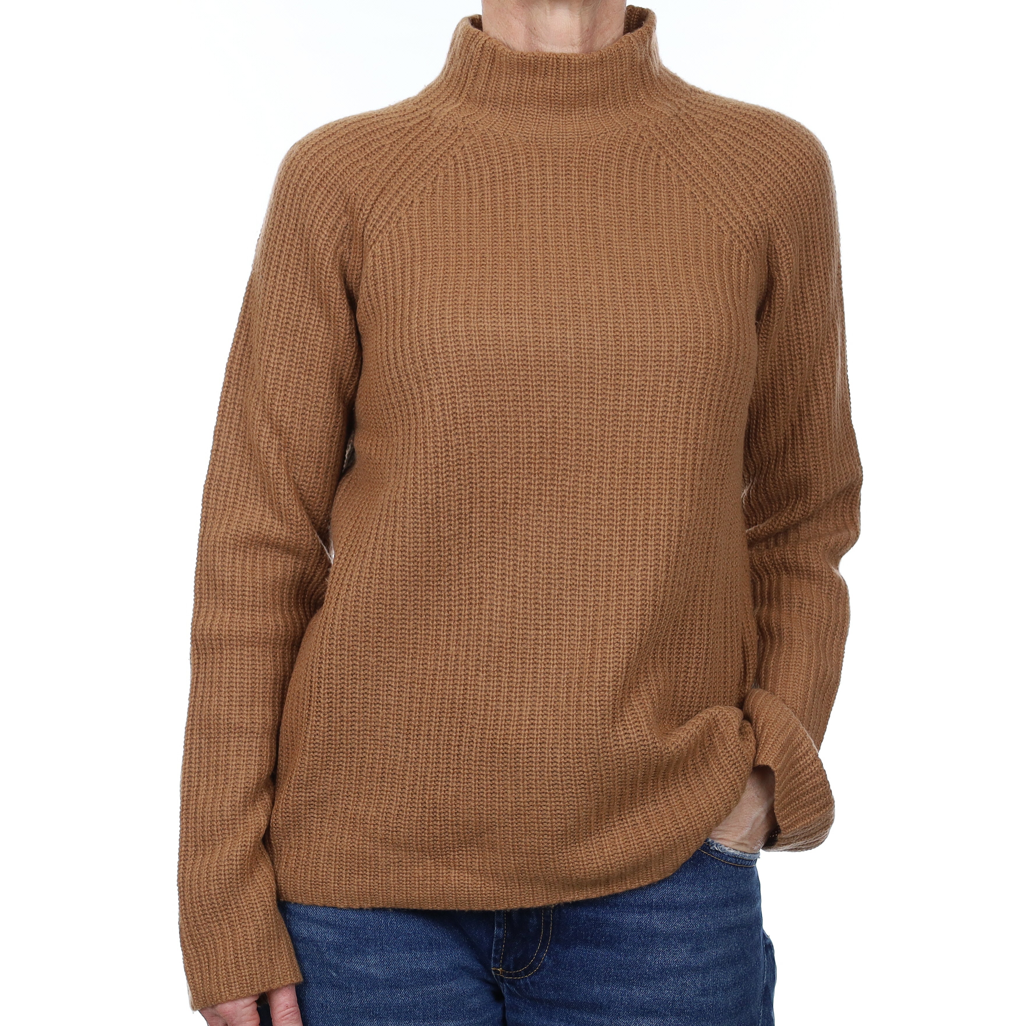 Cinnamon Brown Chunky Rib Cashmere Turtleneck Jumper Small