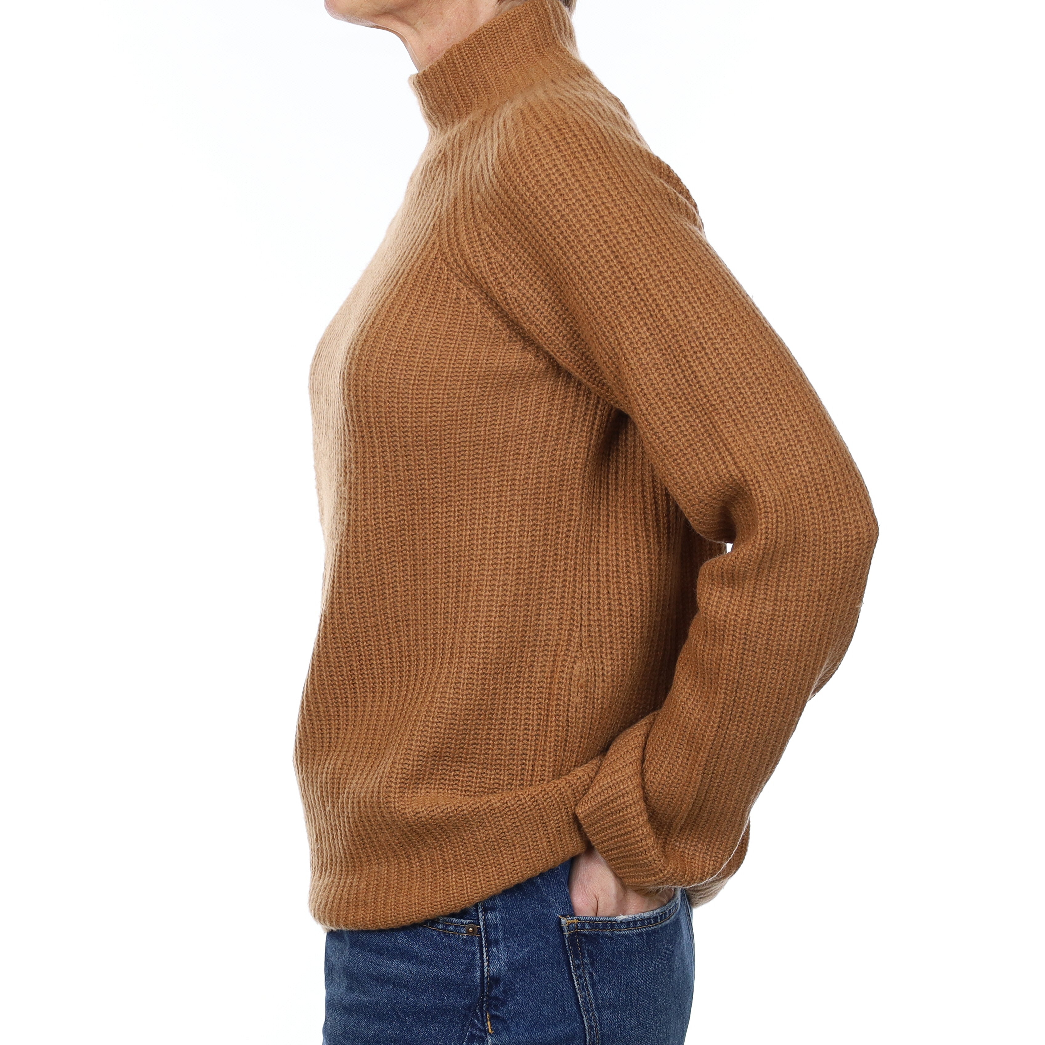 Cinnamon Brown Chunky Rib Cashmere Turtleneck Jumper Small