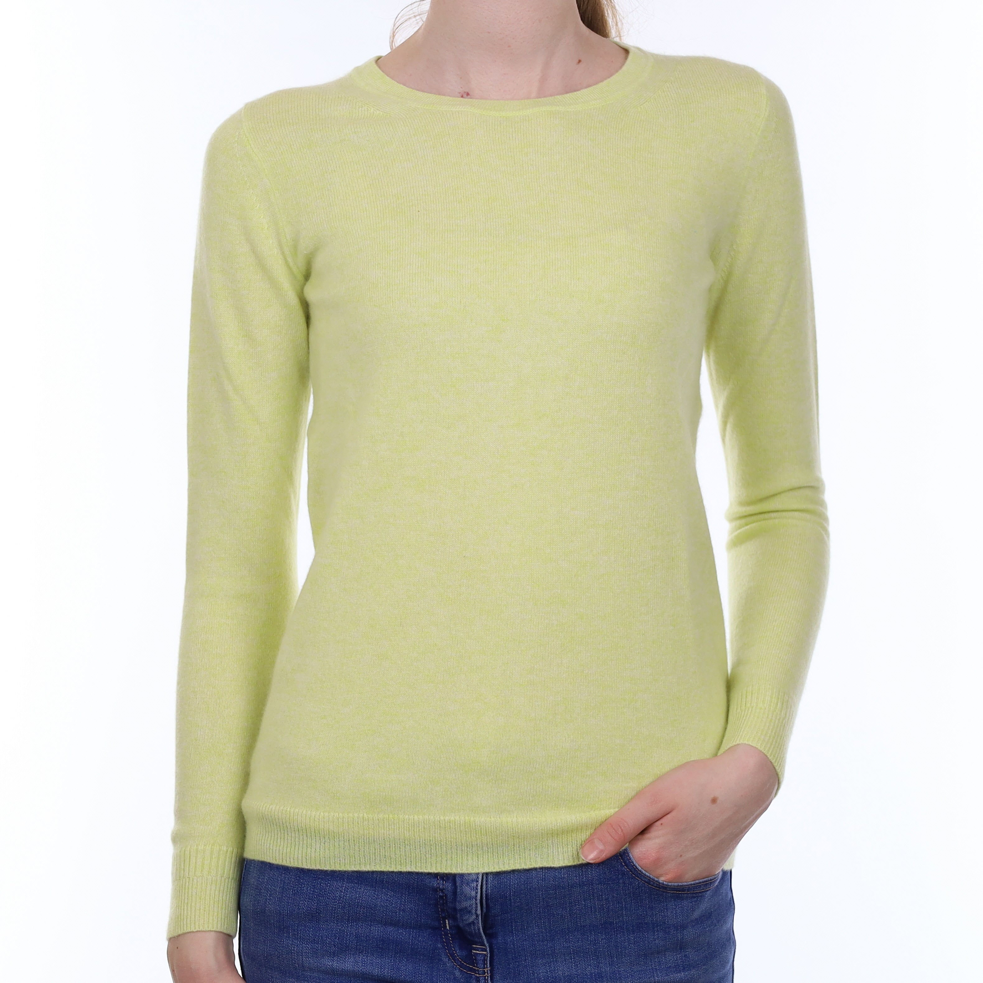 Lemon Yellow Marl Cashmere Crew Neck Jumper Extra Small