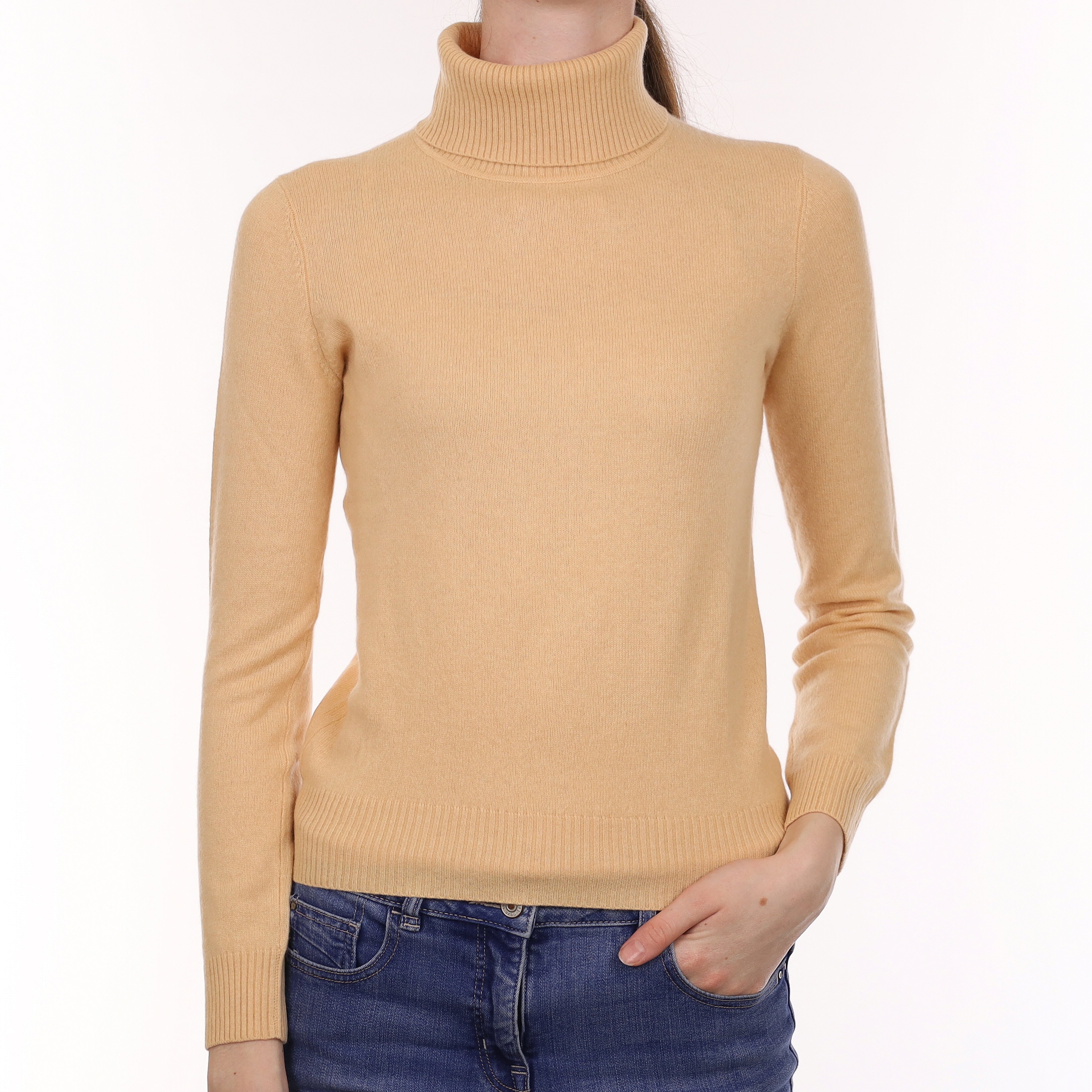Pale Apricot Cashmere Polo Neck Jumper Extra Small