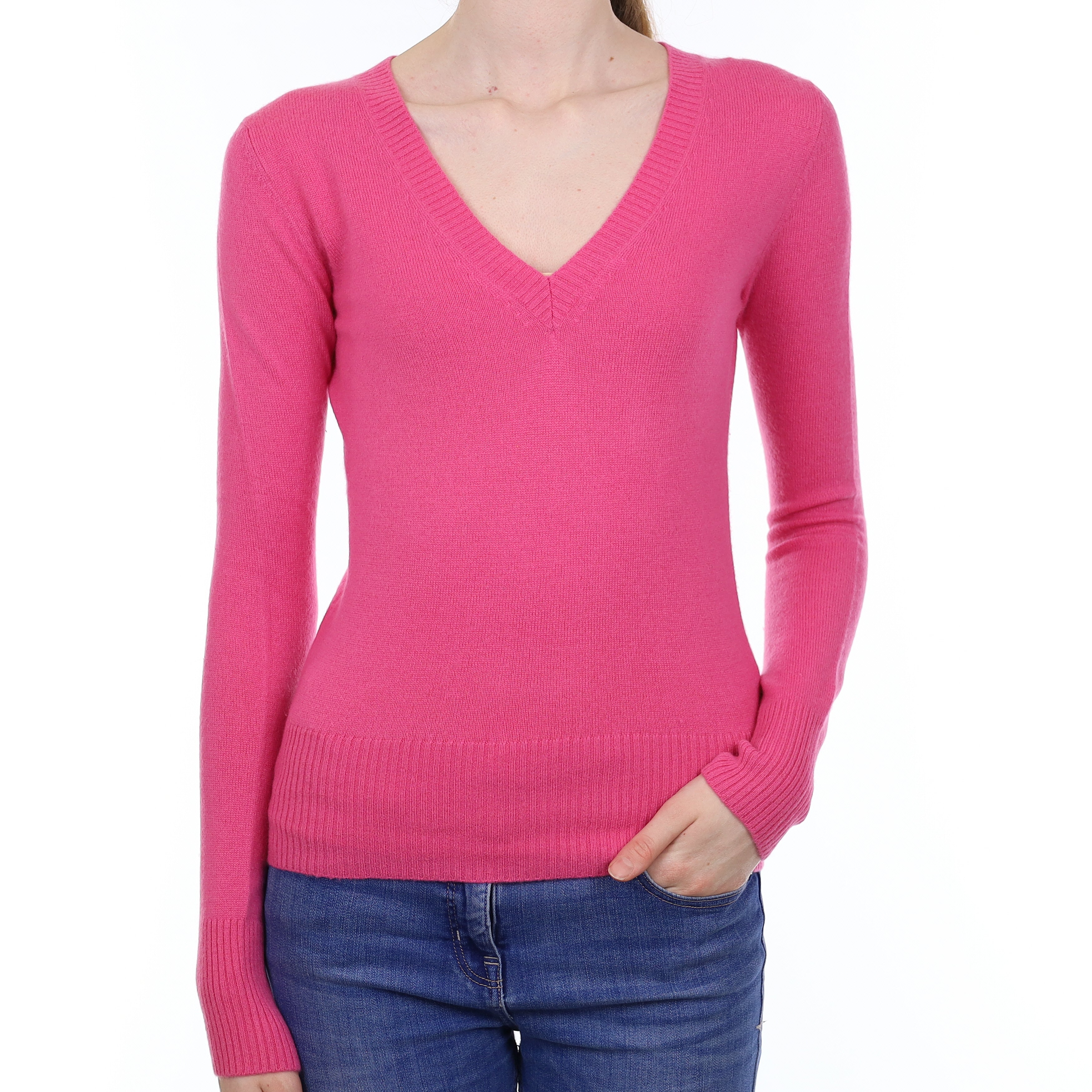 Rose Pink Cashmere V Neck Jumper Extra Small
