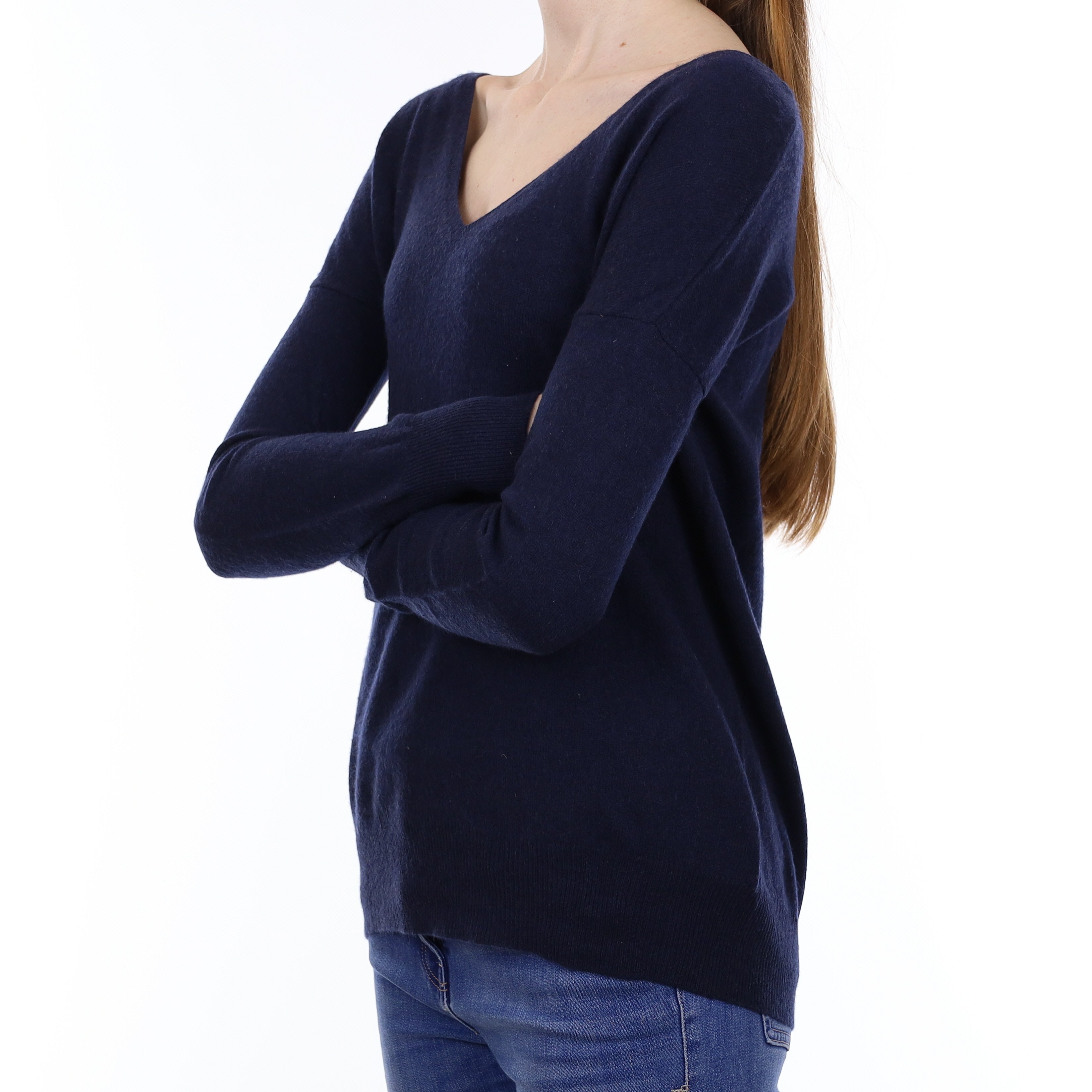 Navy Blue Cashmere V Neck Jumper Extra Small