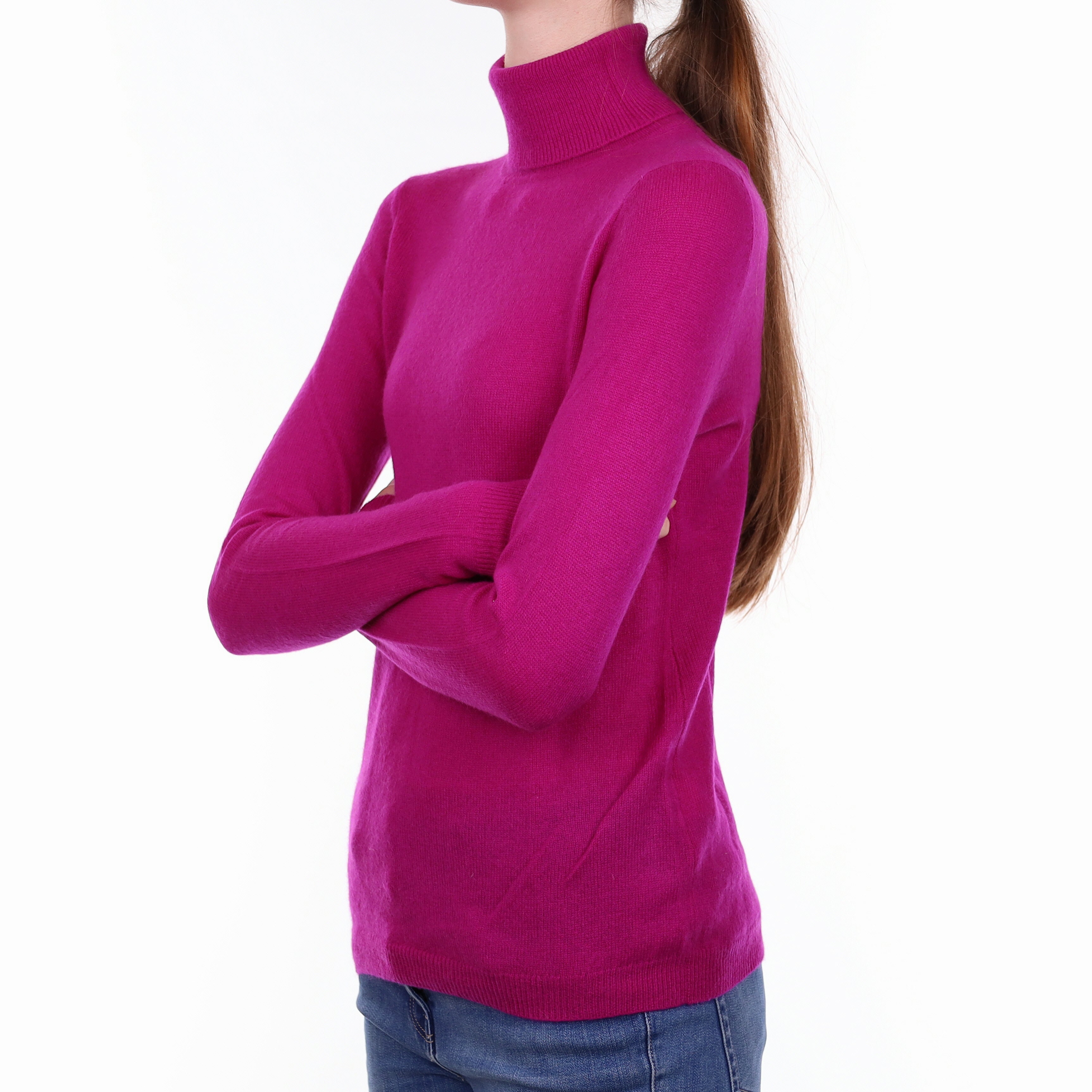 Magenta Pink Cashmere Polo Neck Jumper Extra Small
