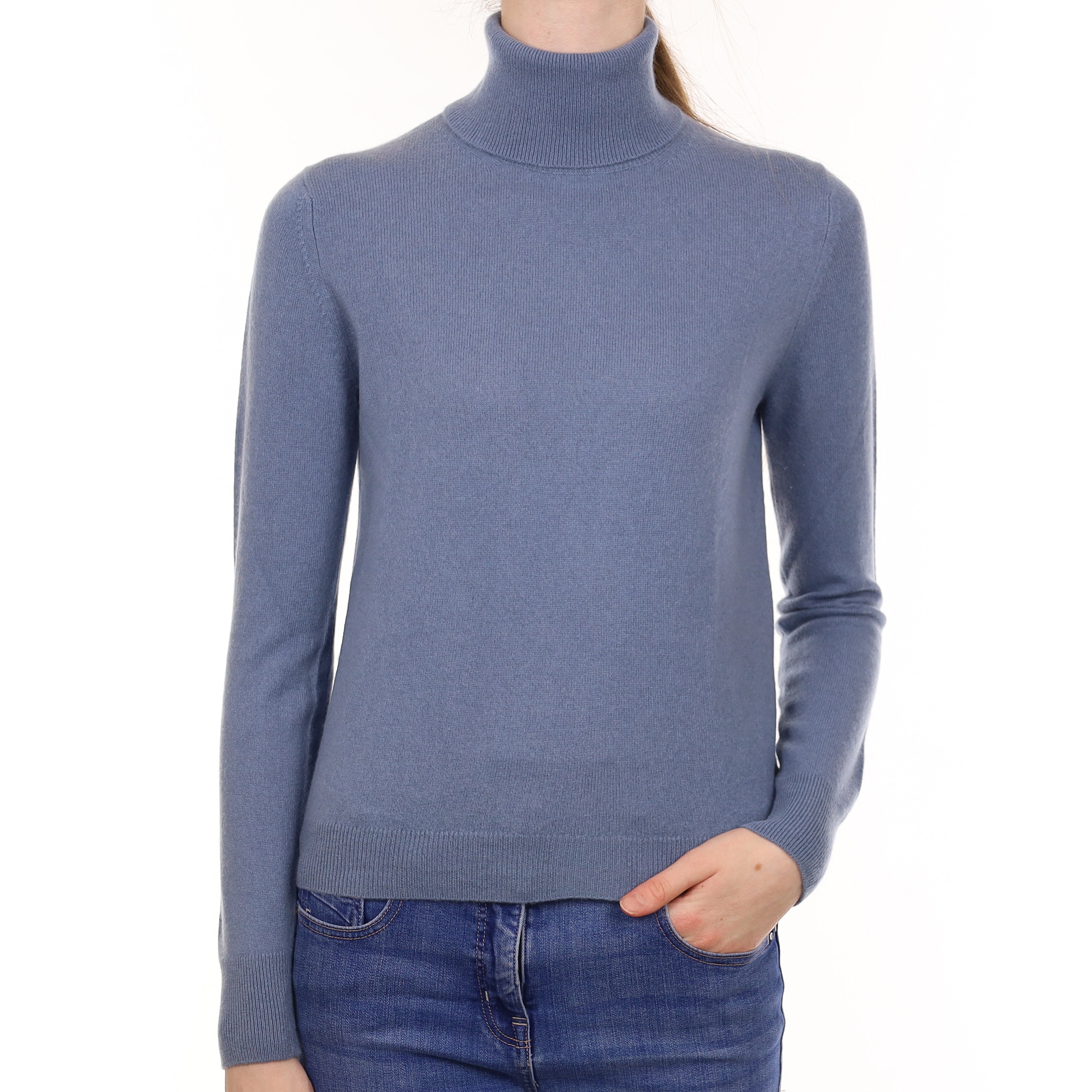 Hazy Blue Cashmere Polo Neck Jumper Extra Small