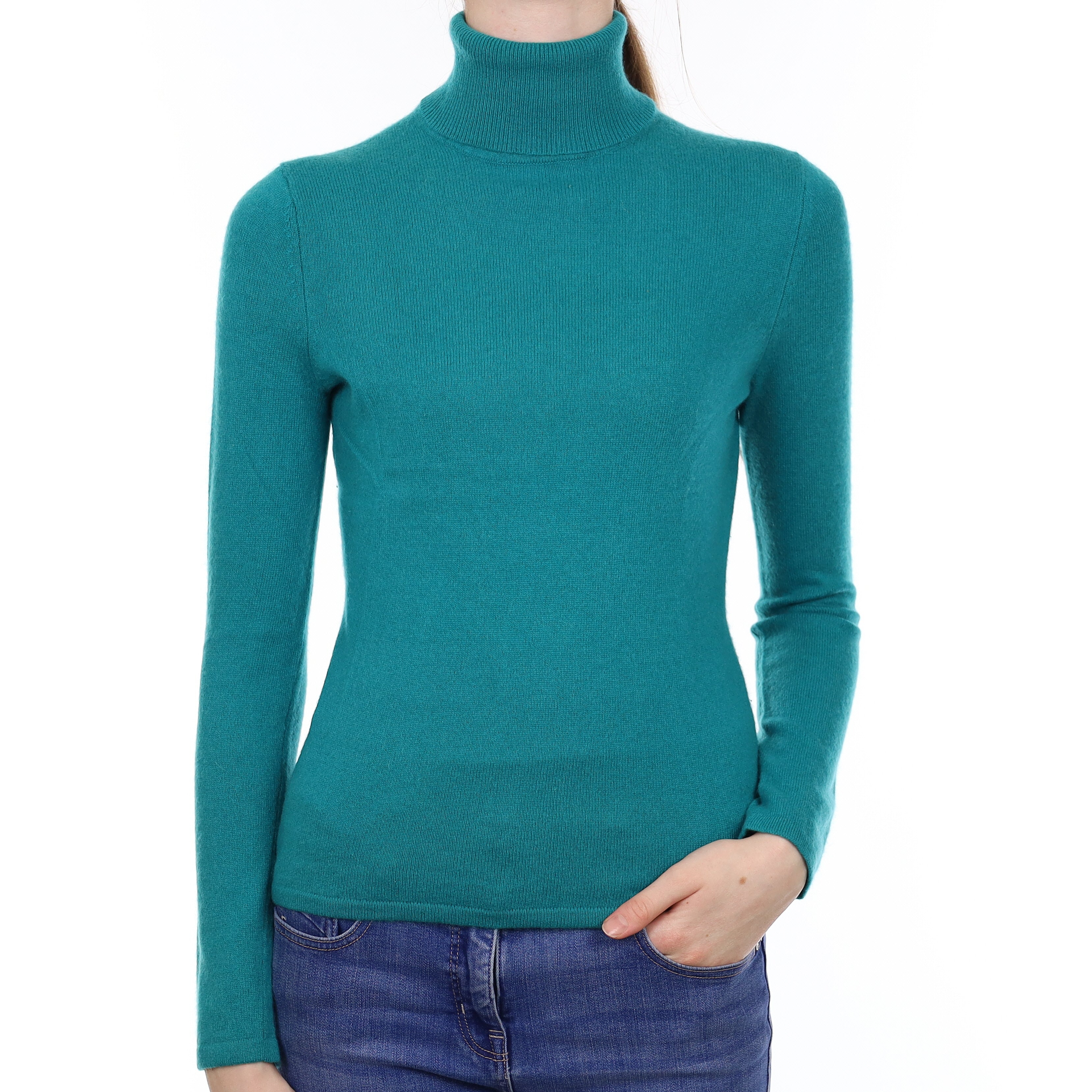 Sea Green Cashmere Polo Neck Jumper Extra Small