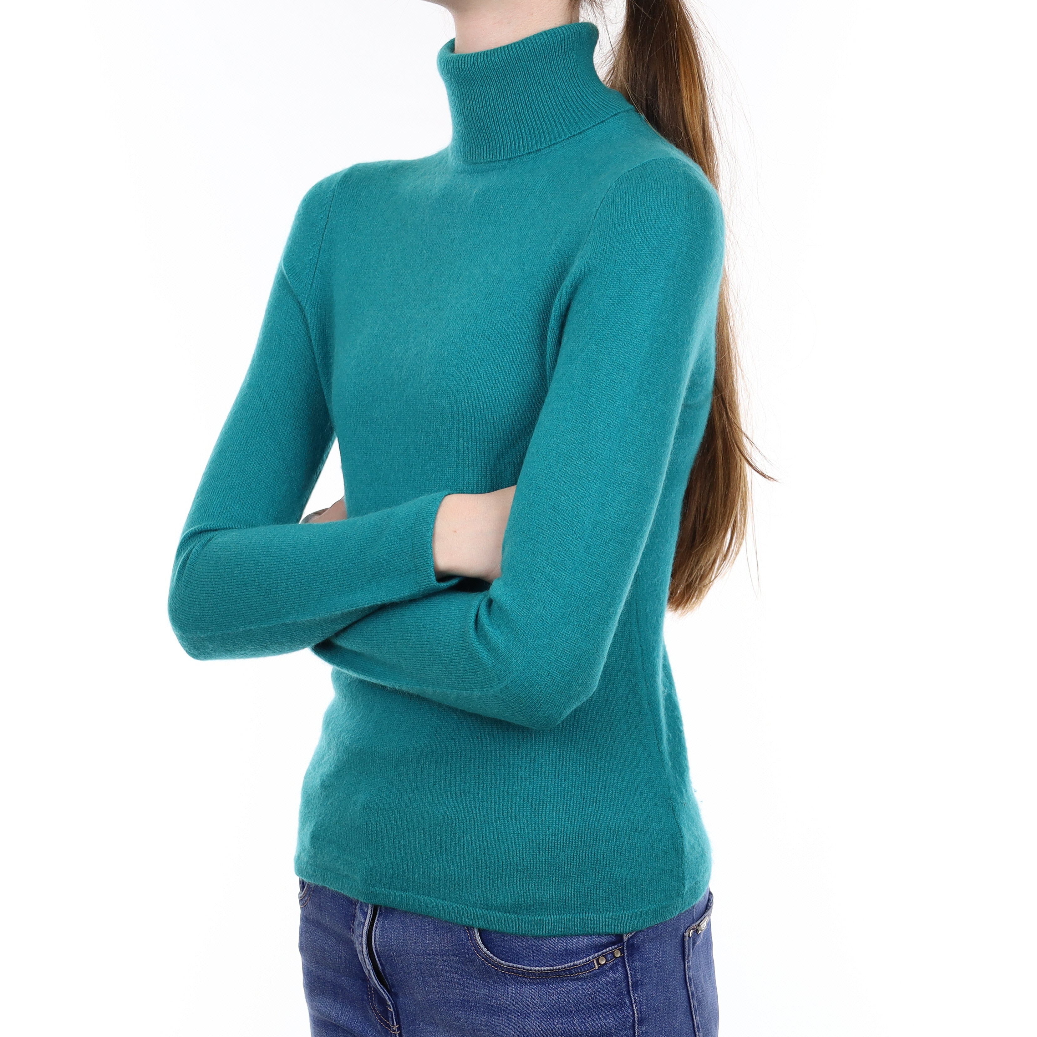 Sea Green Cashmere Polo Neck Jumper Extra Small