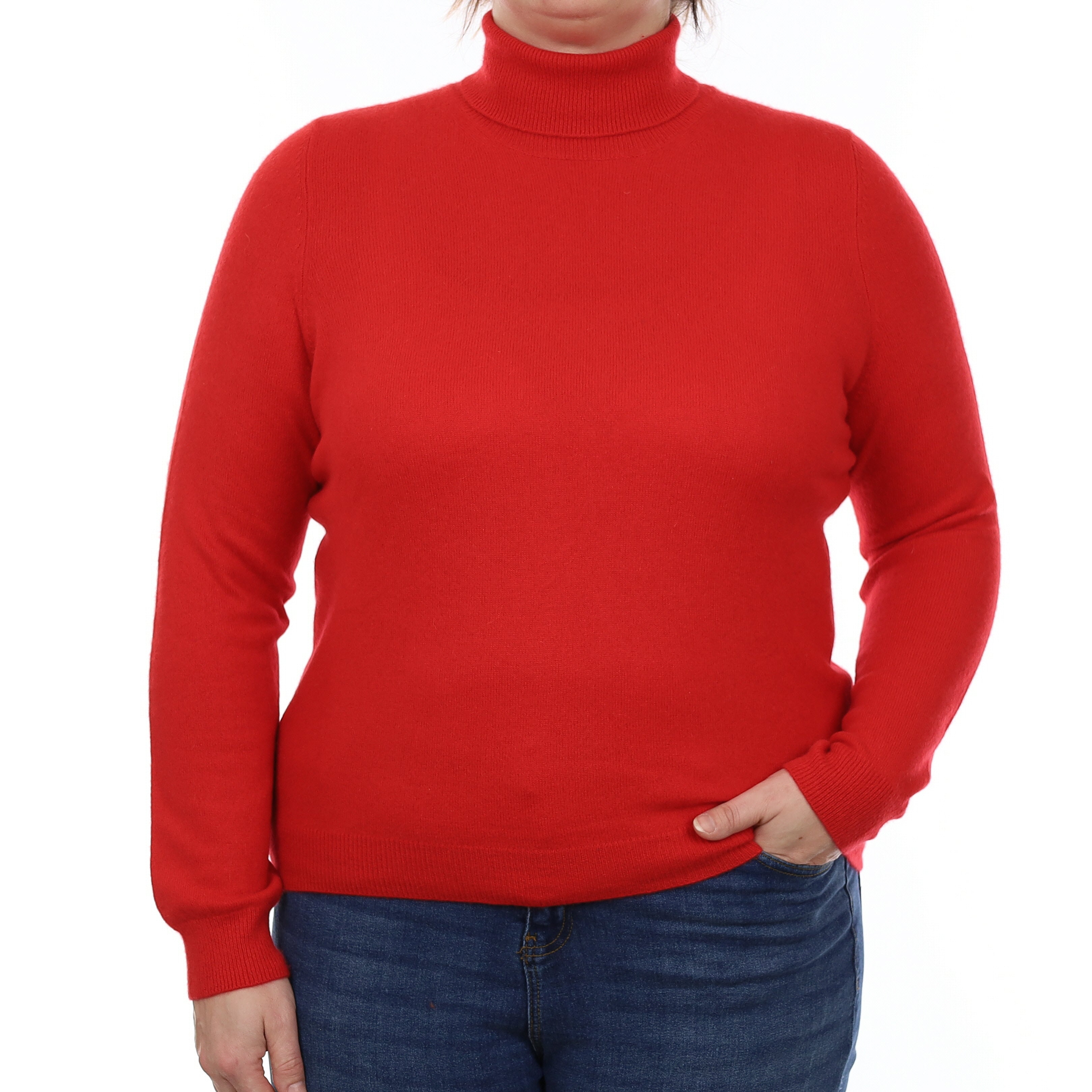 Vermillion Red Cashmere Polo Neck Jumper Large