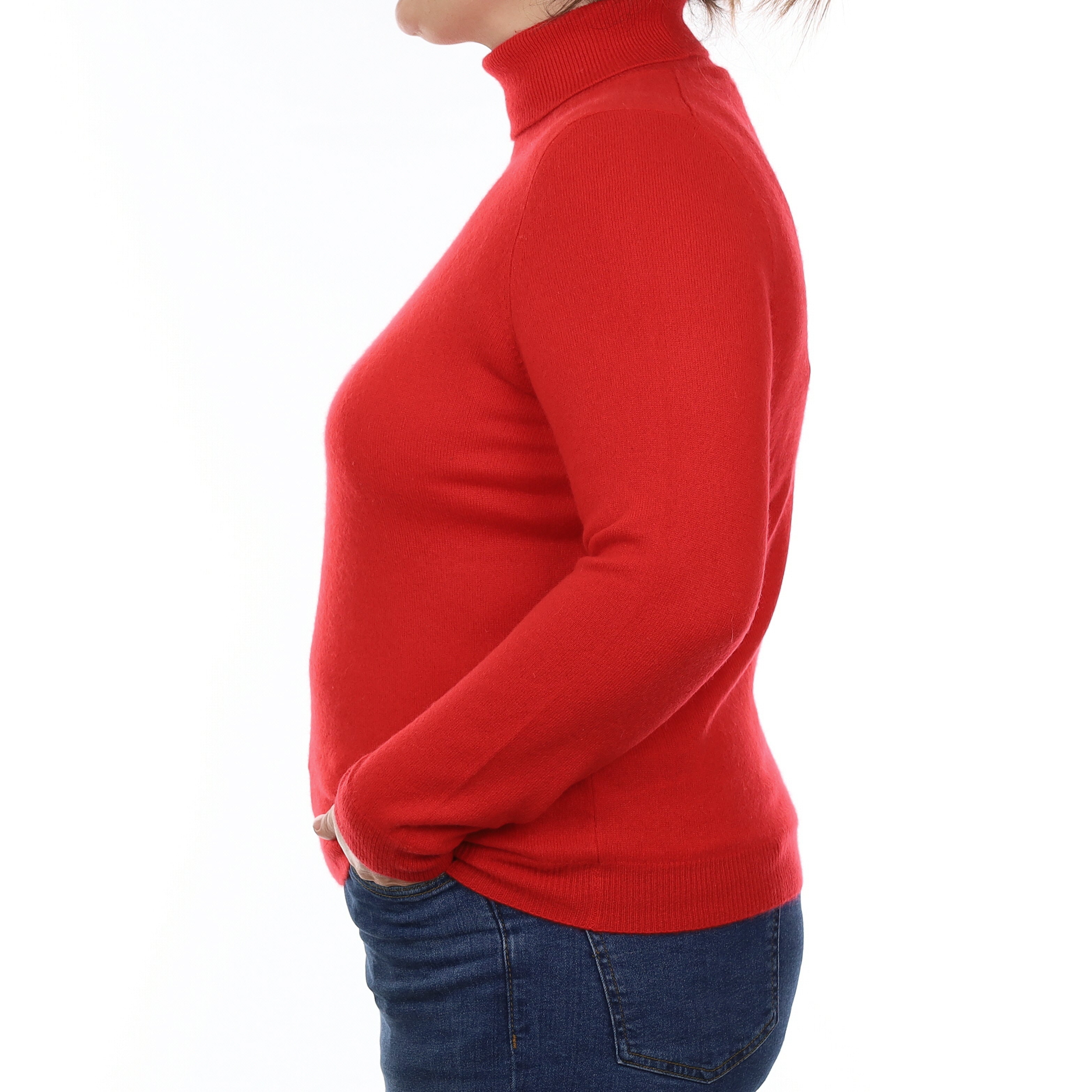 Vermillion Red Cashmere Polo Neck Jumper Large