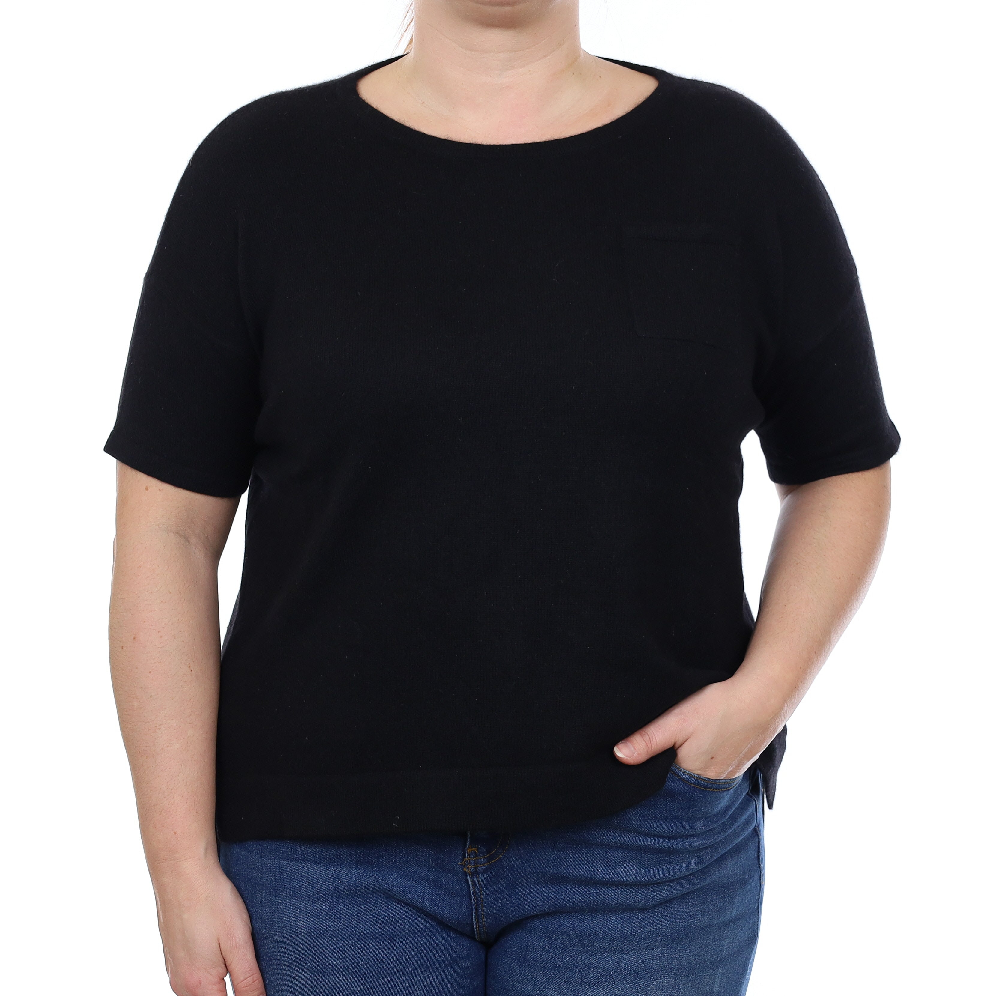 Black Cashmere Short Sleeved Crew Neck Jumper Large
