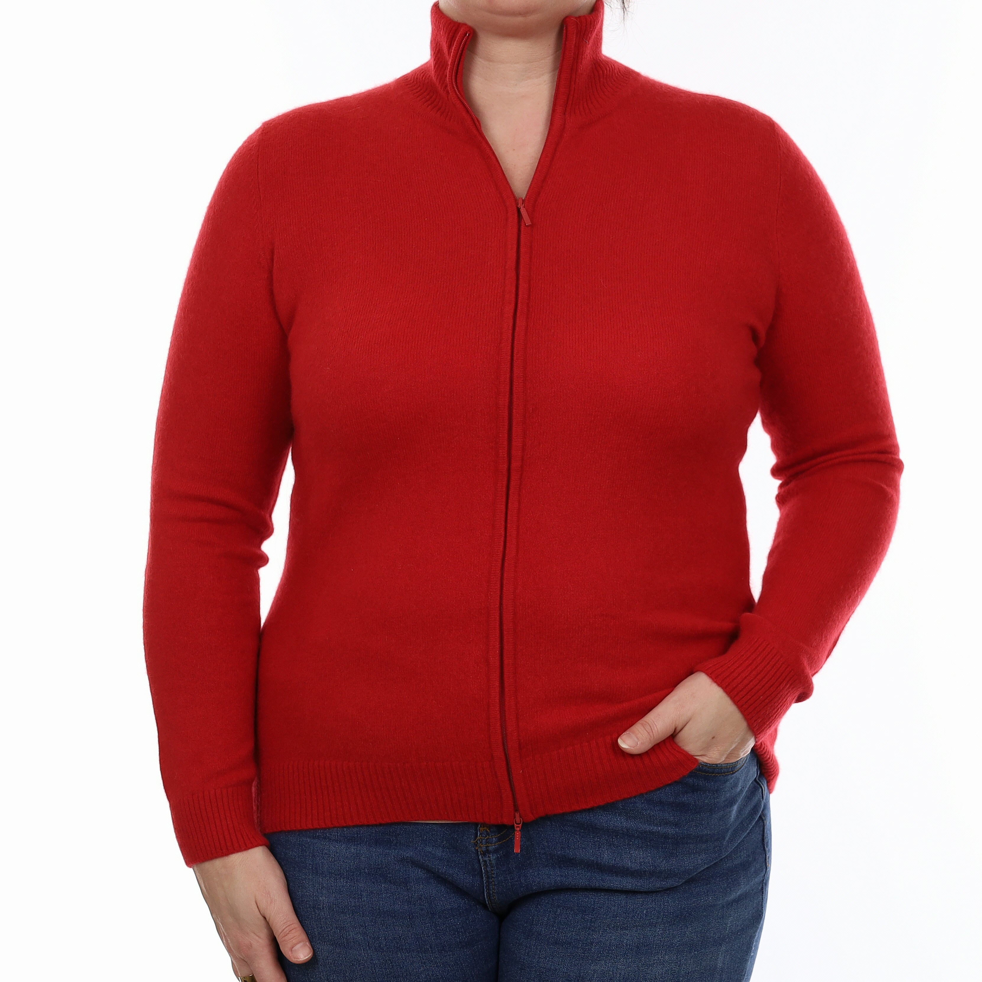 LL Bean Scarlet Red Cashmere Zip Up Cardigan Large