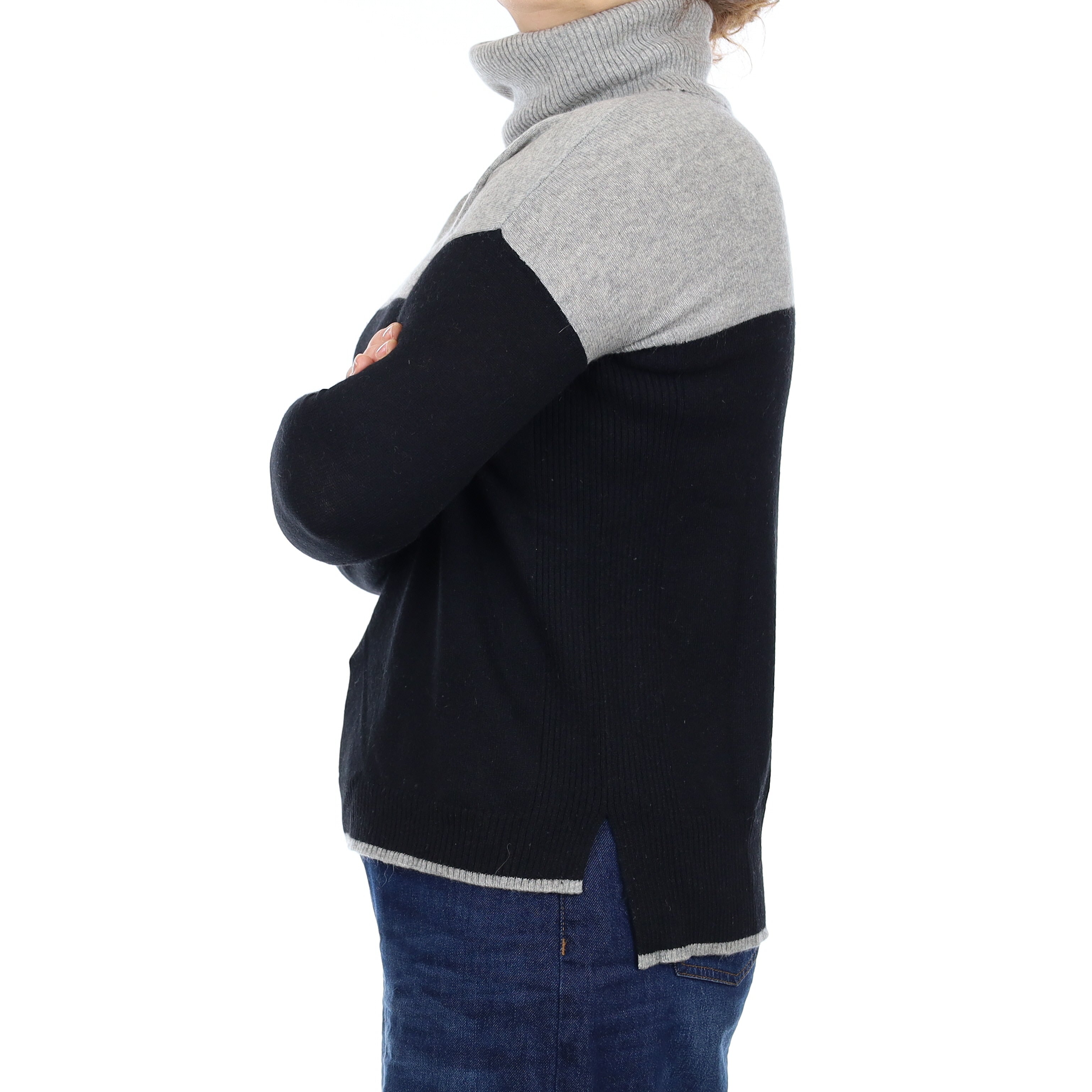 Smoke Grey and Black Cashmere Cowl Neck Jumper Medium