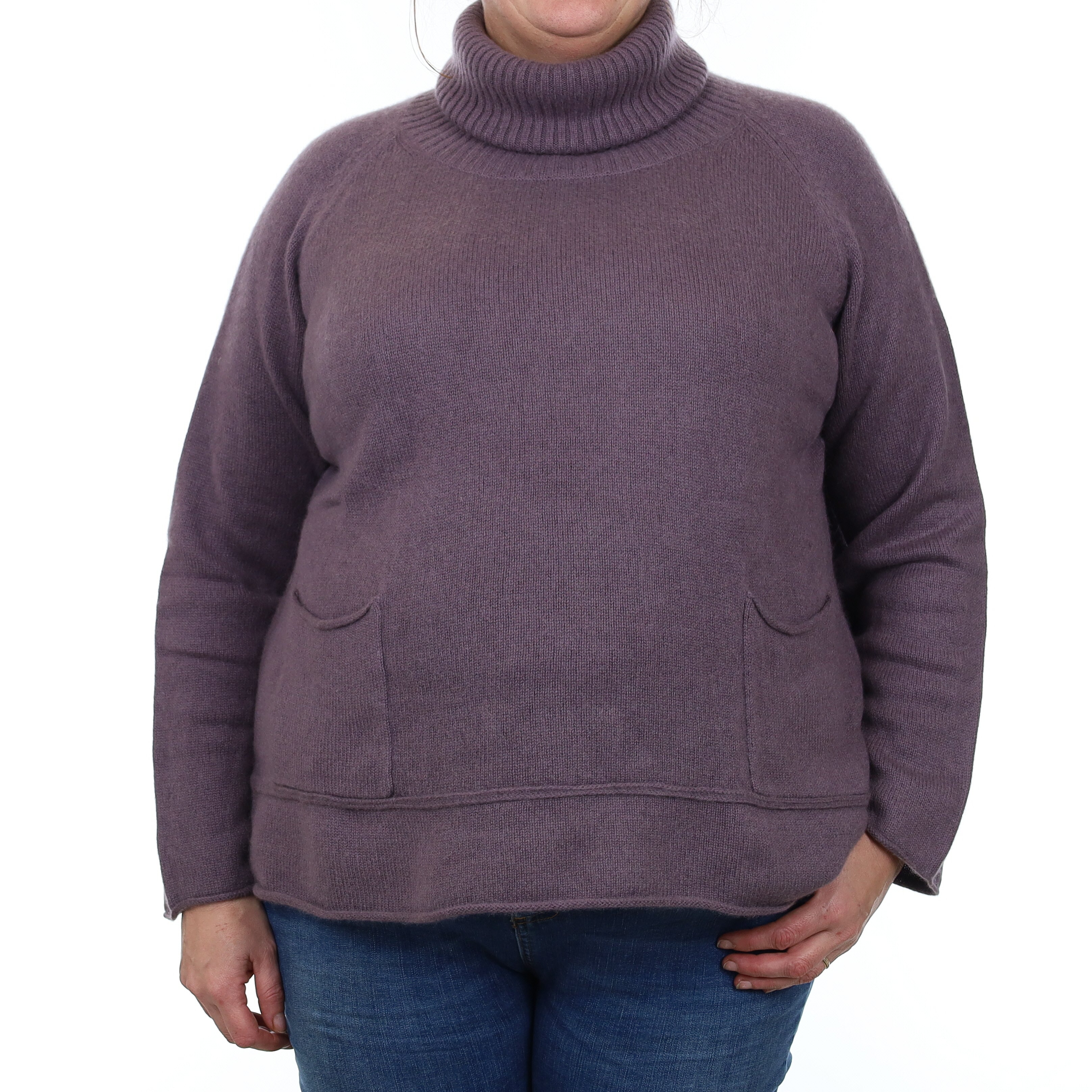 Poetry Dusky Purple Cashmere Cowl Neck Jumper with Pockets Extra Large