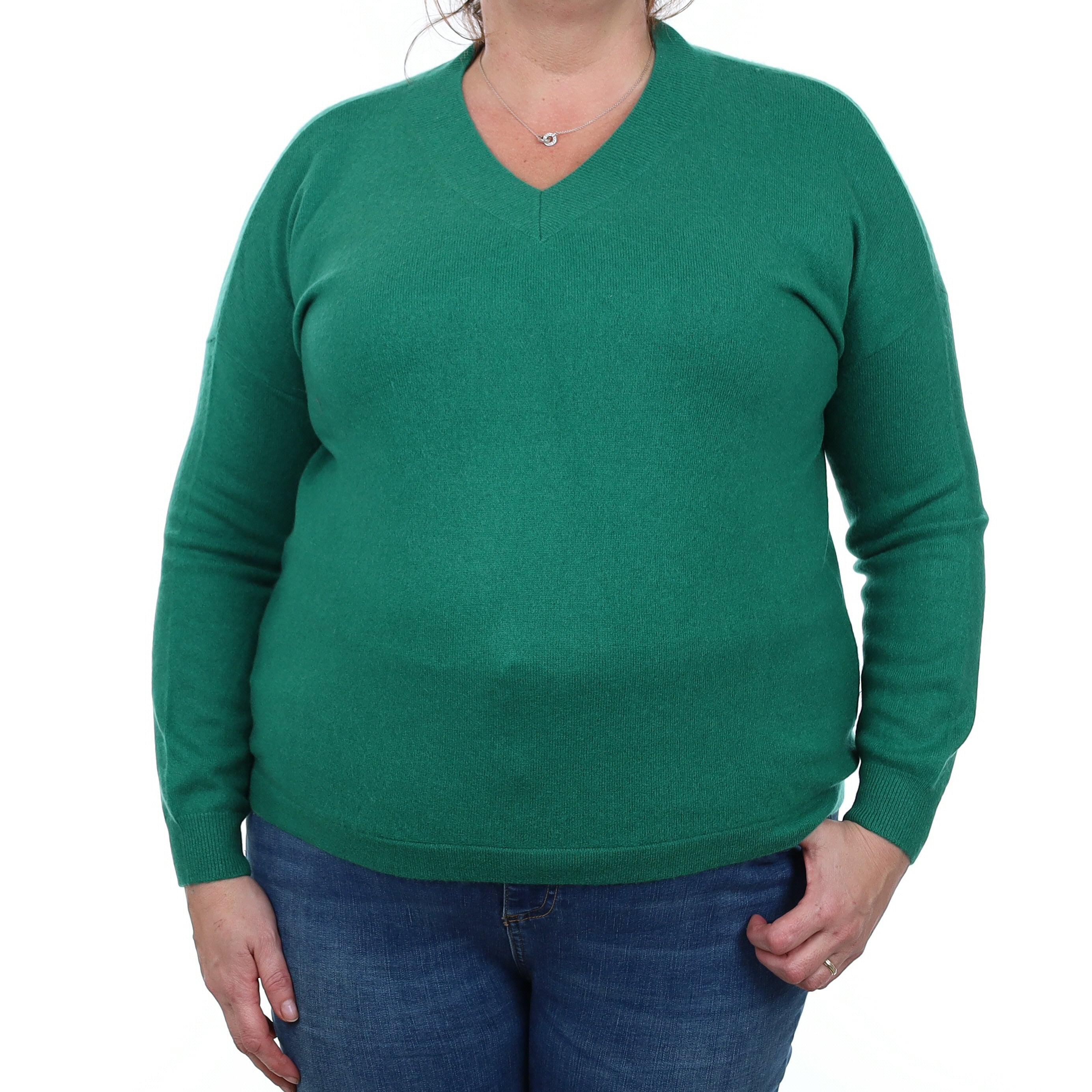 Weill Emerald Green Cashmere V Neck Jumper Extra Large