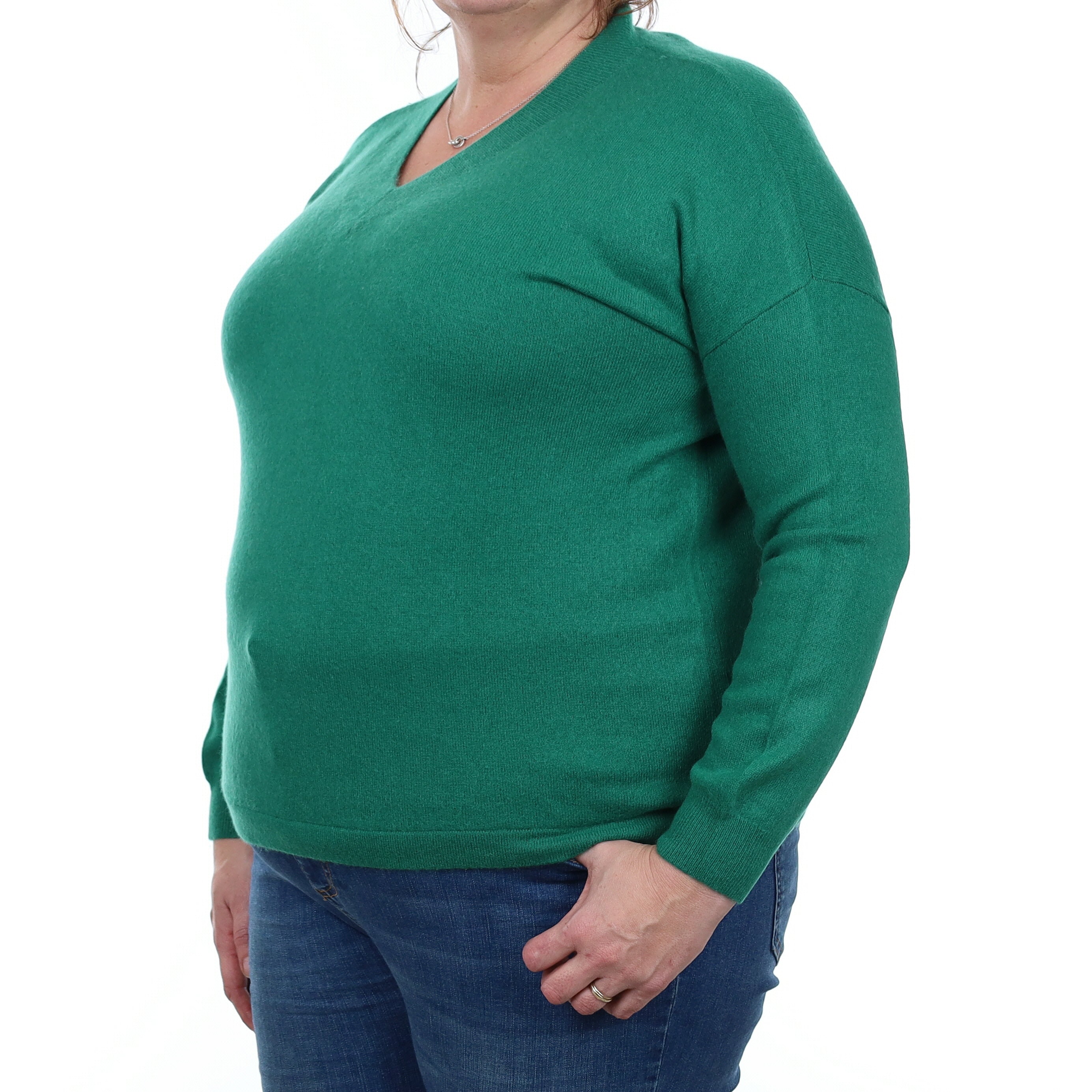 Weill Emerald Green Cashmere V Neck Jumper Extra Large