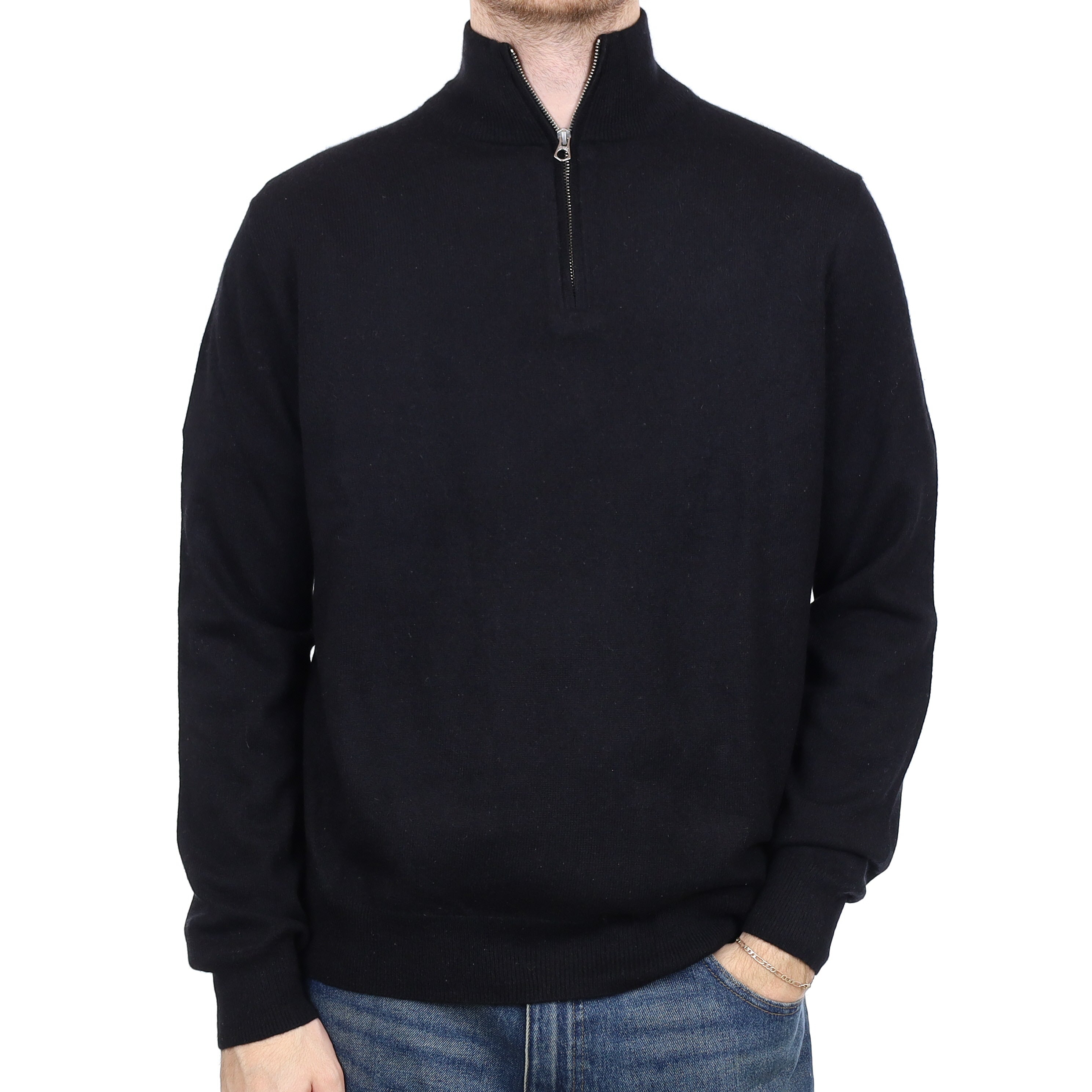 Men's Black Cashmere 1/4 Zip Jumper Large