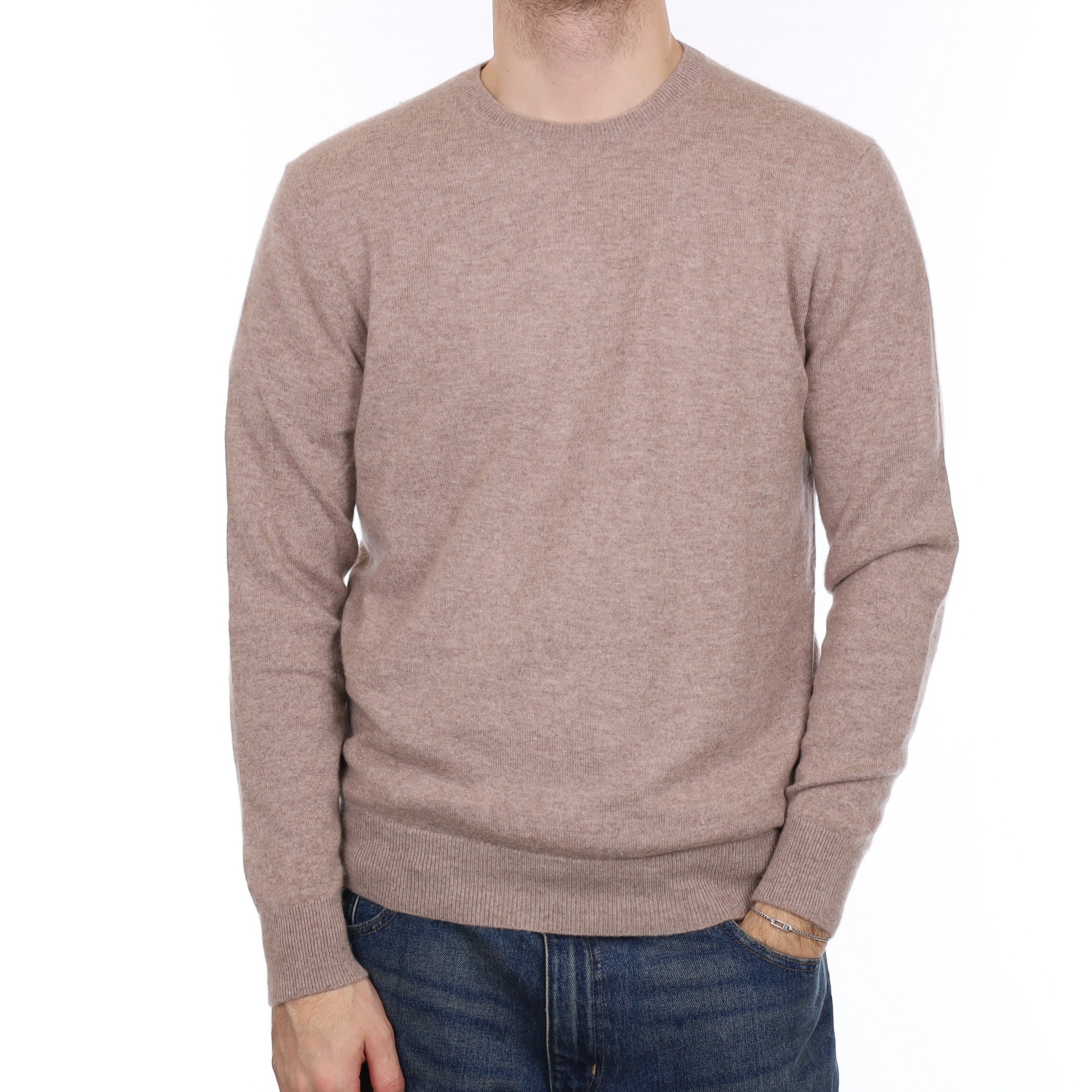Men's Fawn Brown Cashmere Crew Neck Jumper Large