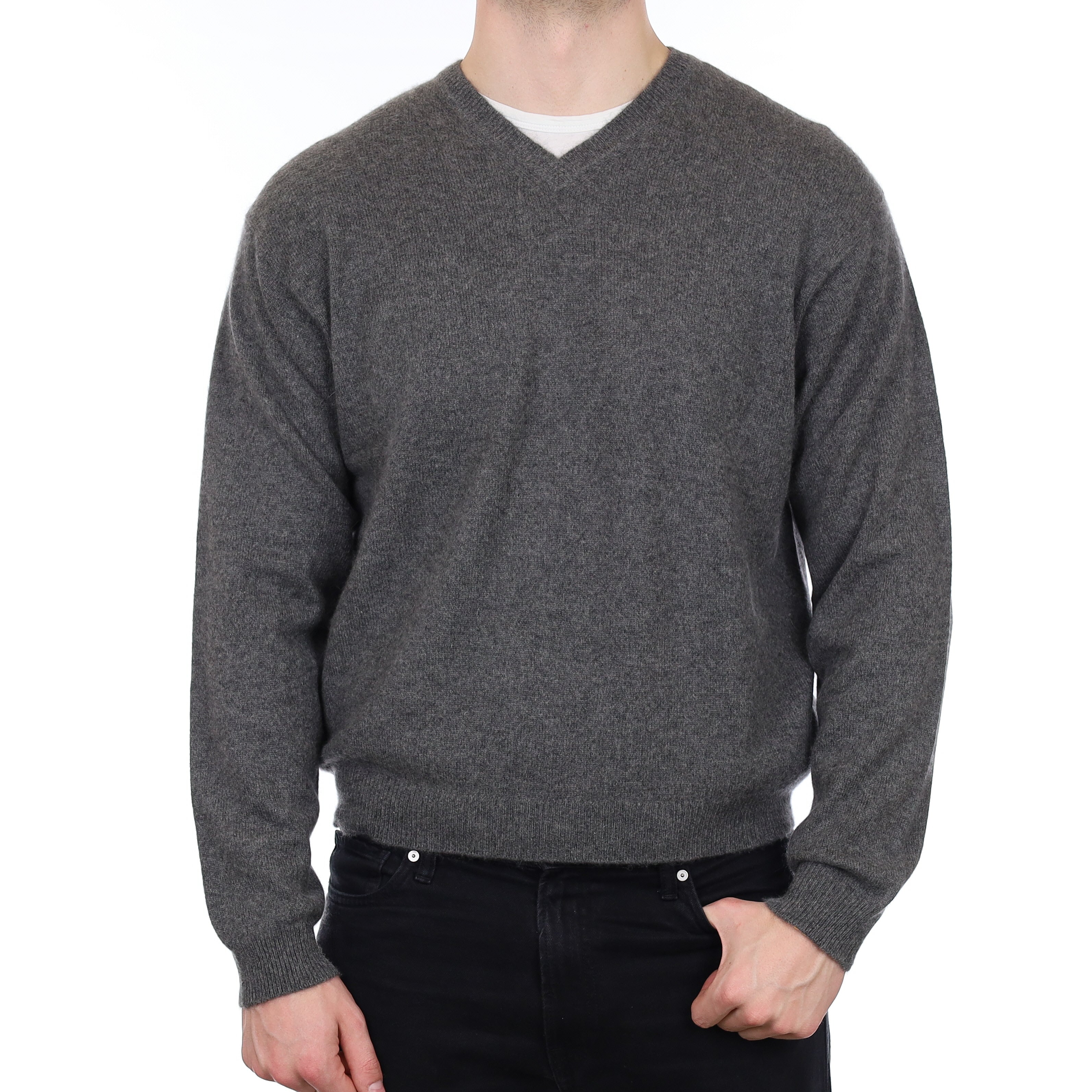 Men's Slate Grey Cashmere V Neck Jumper XL