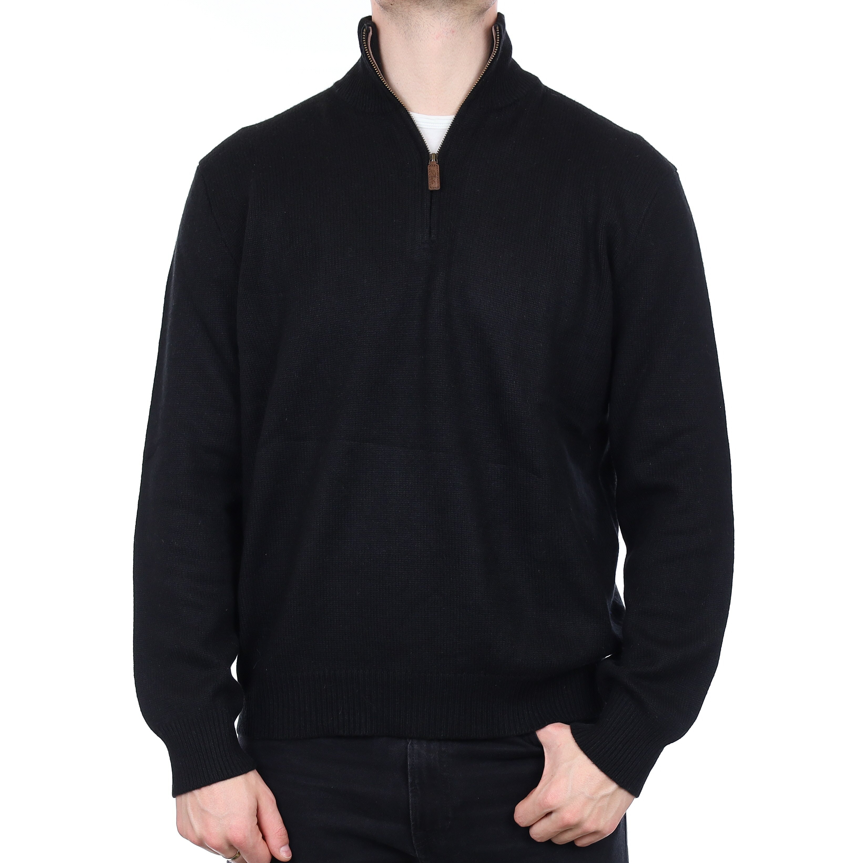 Men's Ralph Lauren Black Heavy Knit Cashmere 1/4 Zip Jumper XXL