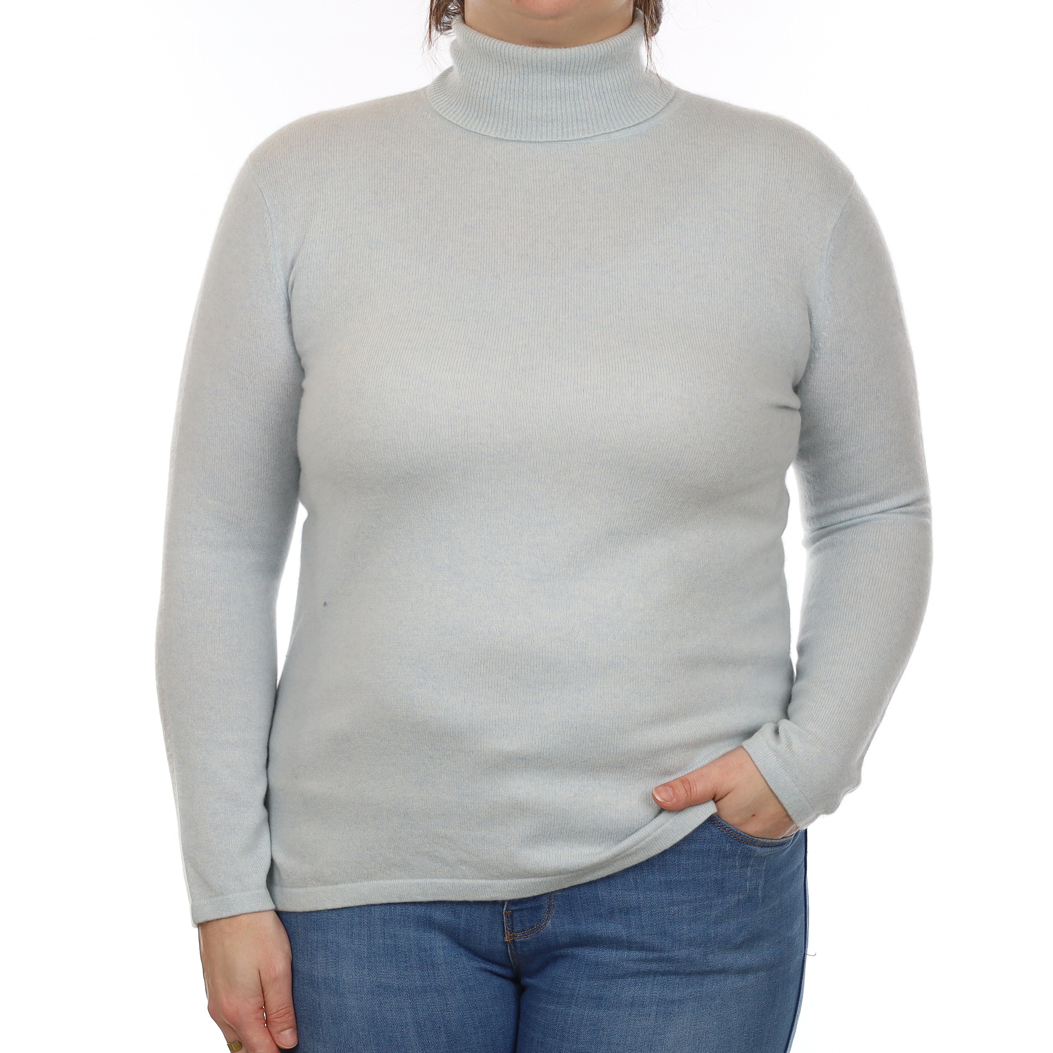 Ice Blue Cashmere Polo Neck Jumper Large