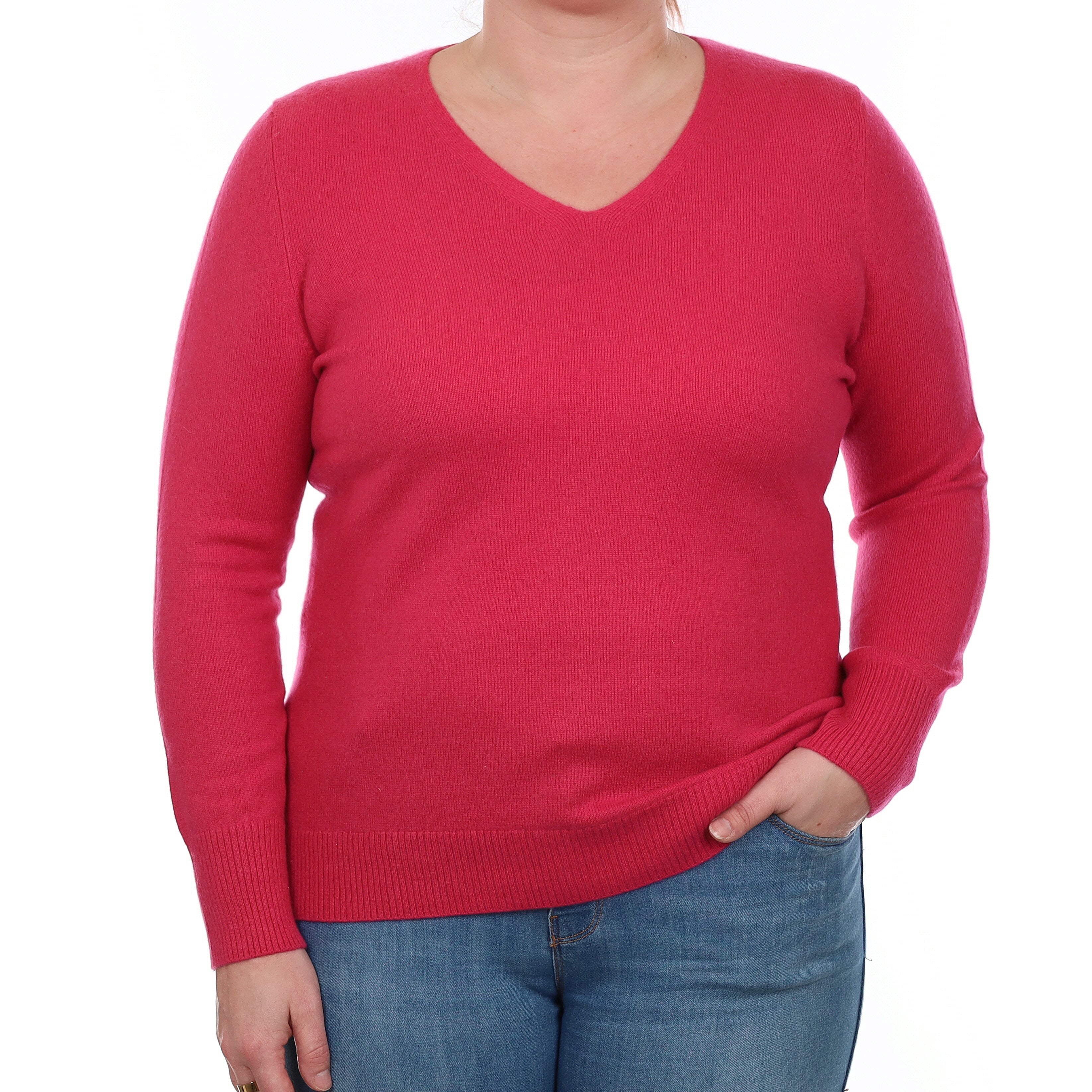 Lupin Pink Cashmere V Neck Jumper Large
