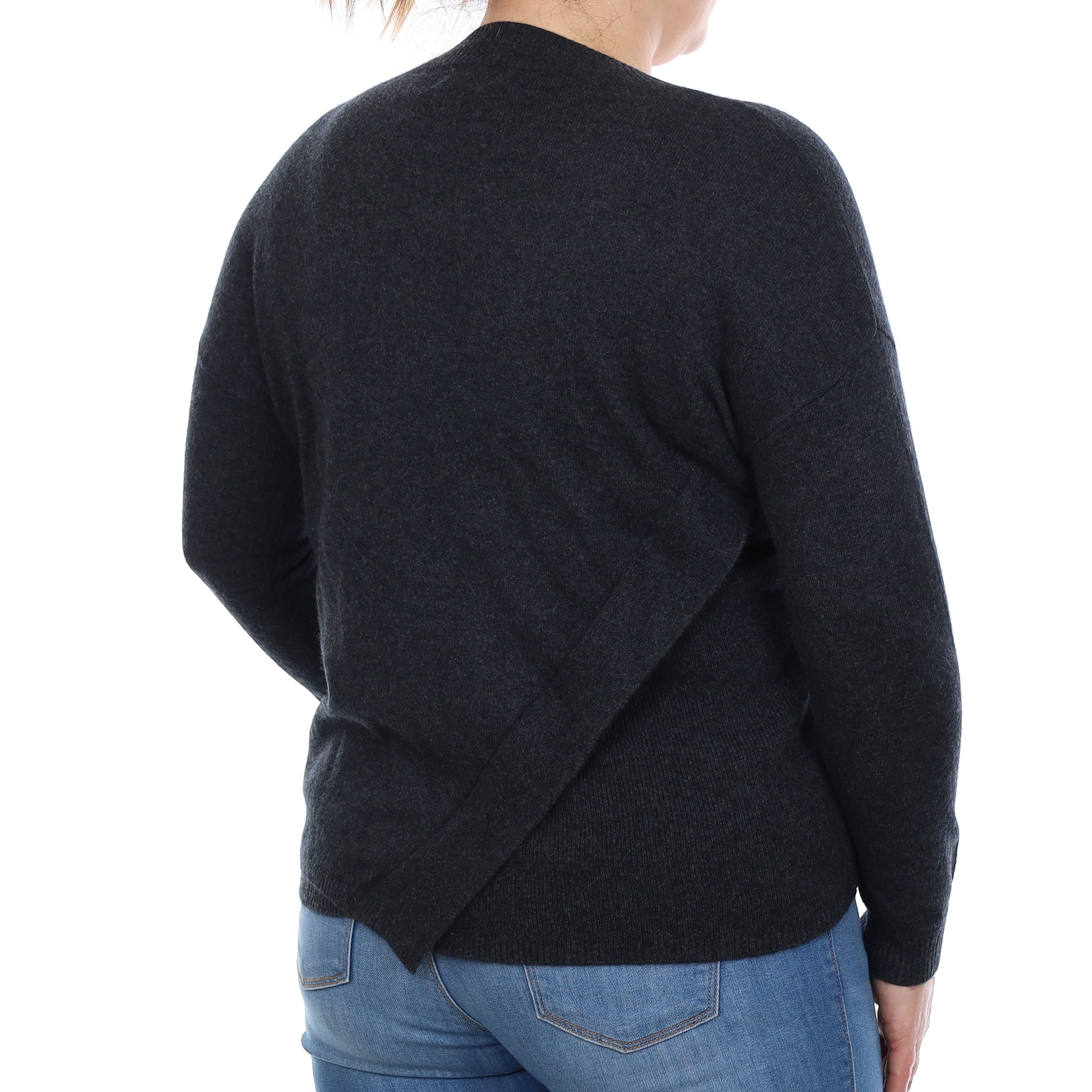 Charcoal Grey Trim Detail Cashmere V Neck Jumper Large