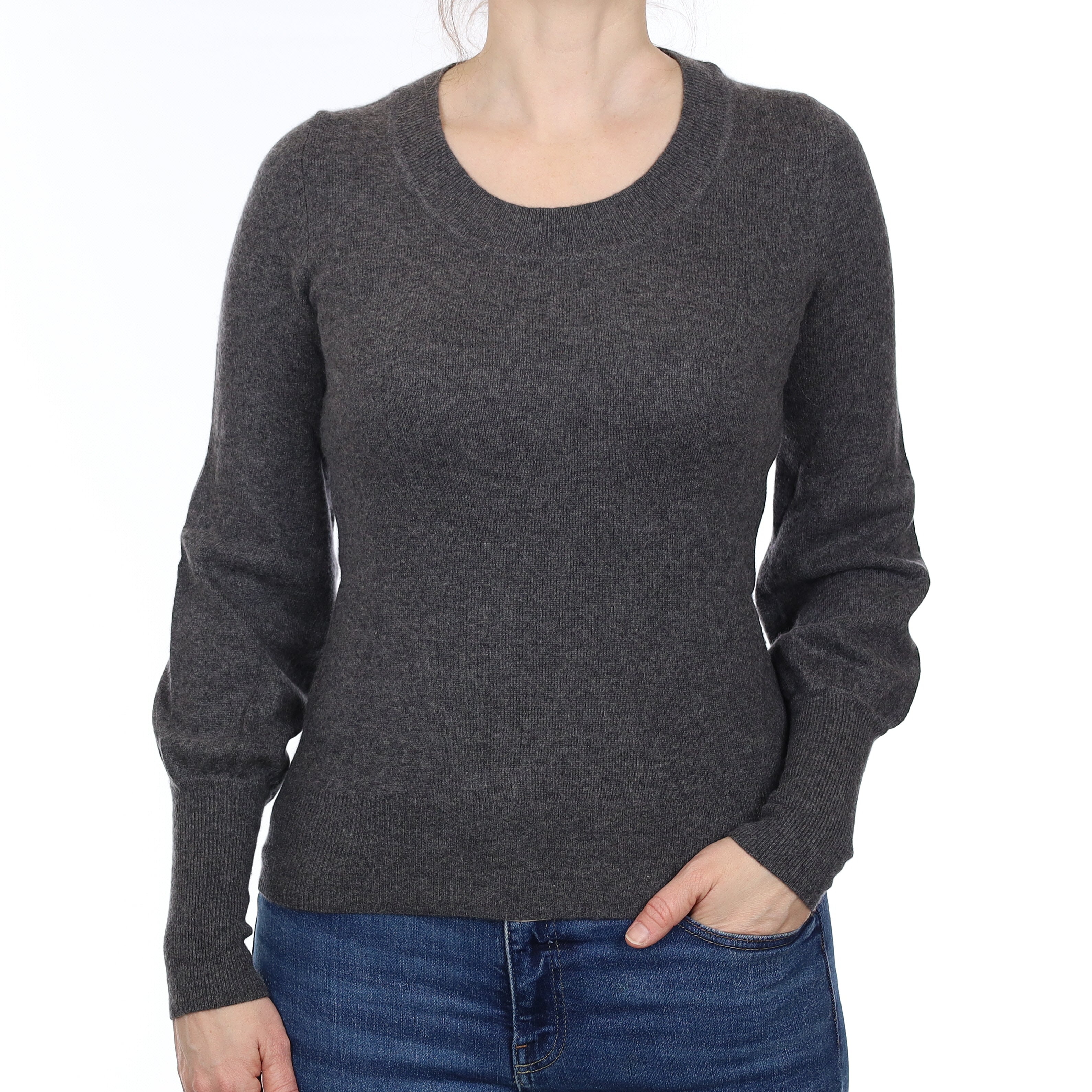 Jaeger Slate Grey Cashmere Blouse Sleeve Scoop Neck Jumper Small