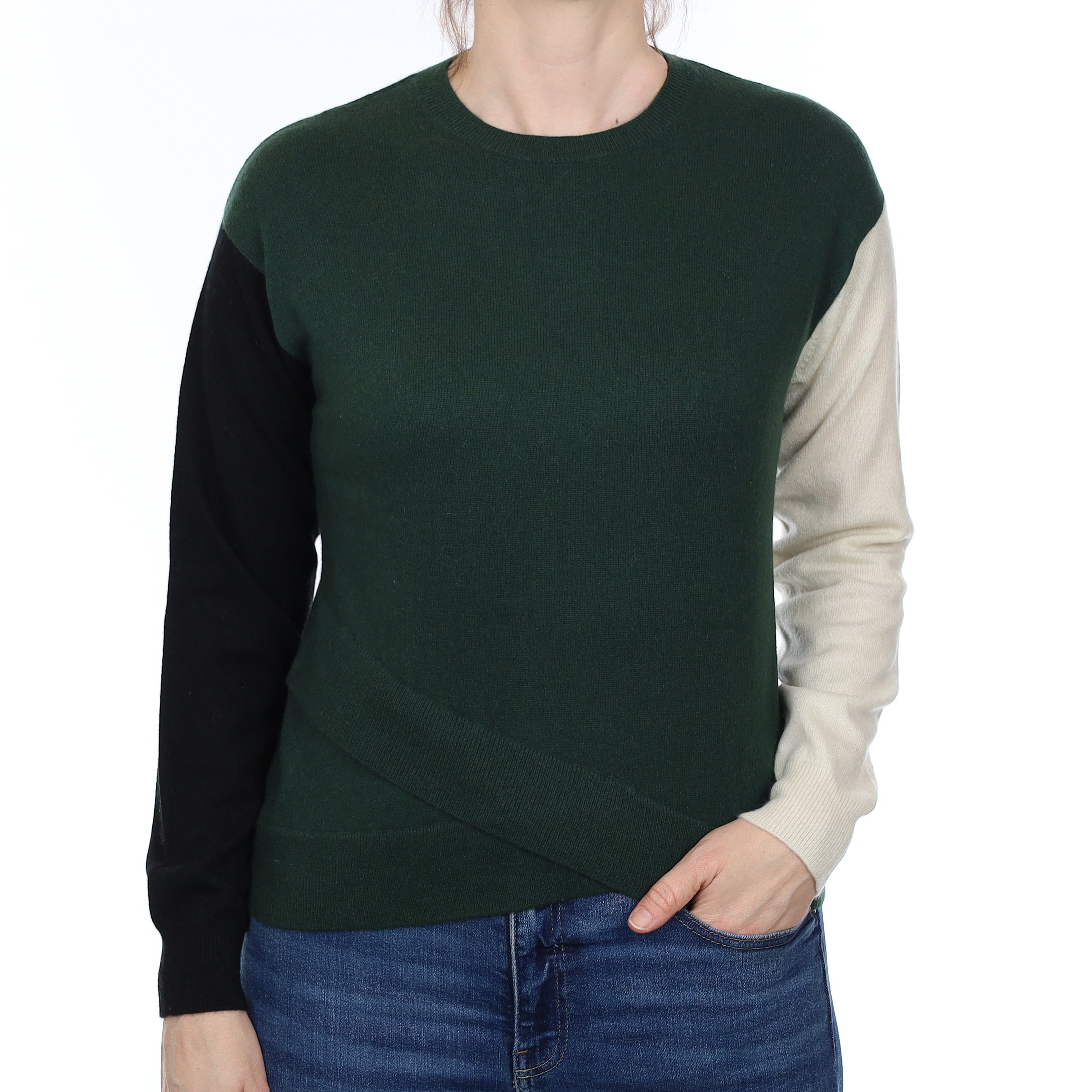 Chinti & Parker Green Colour Block Cashmere Crew Neck Jumper Small