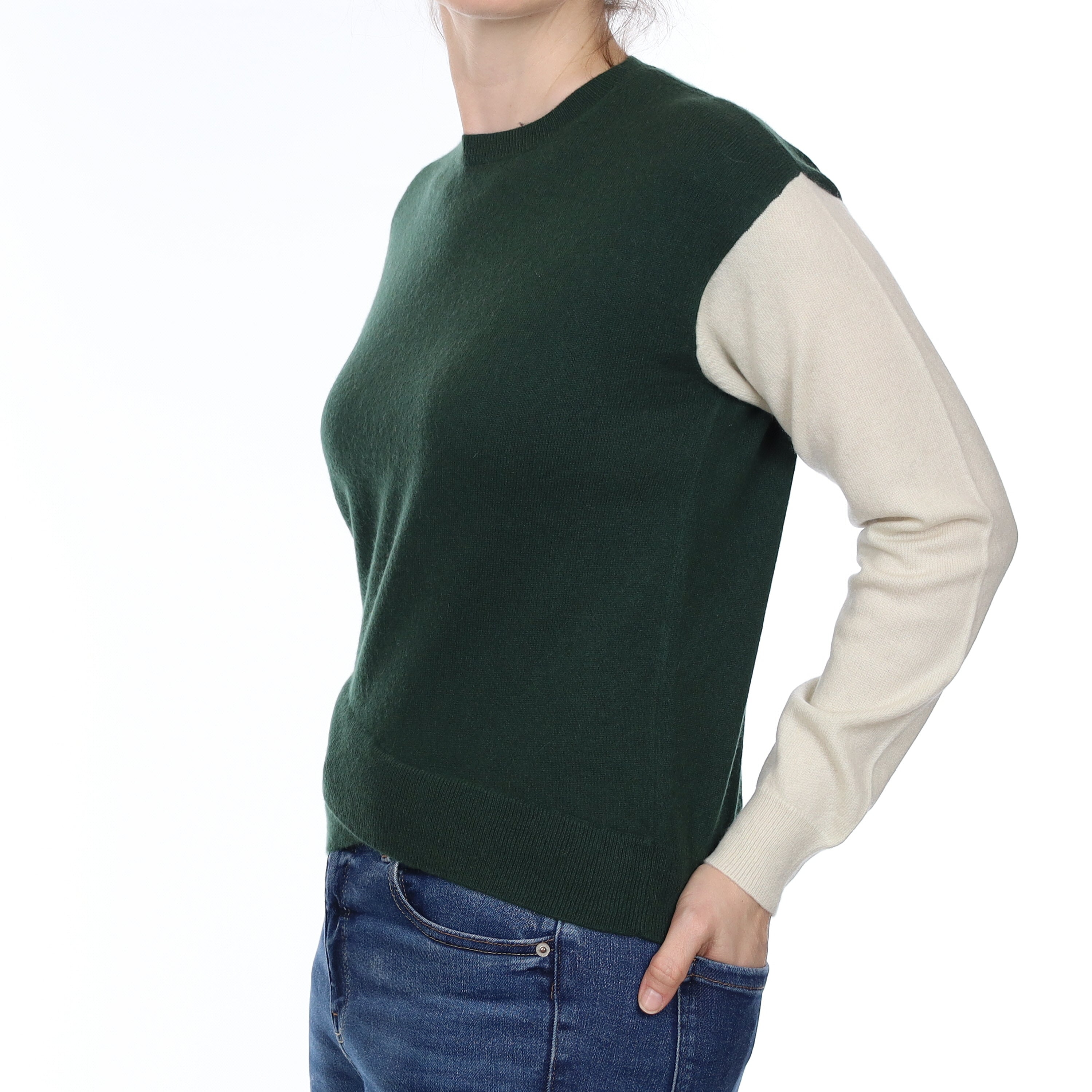 Chinti & Parker Green Colour Block Cashmere Crew Neck Jumper Small