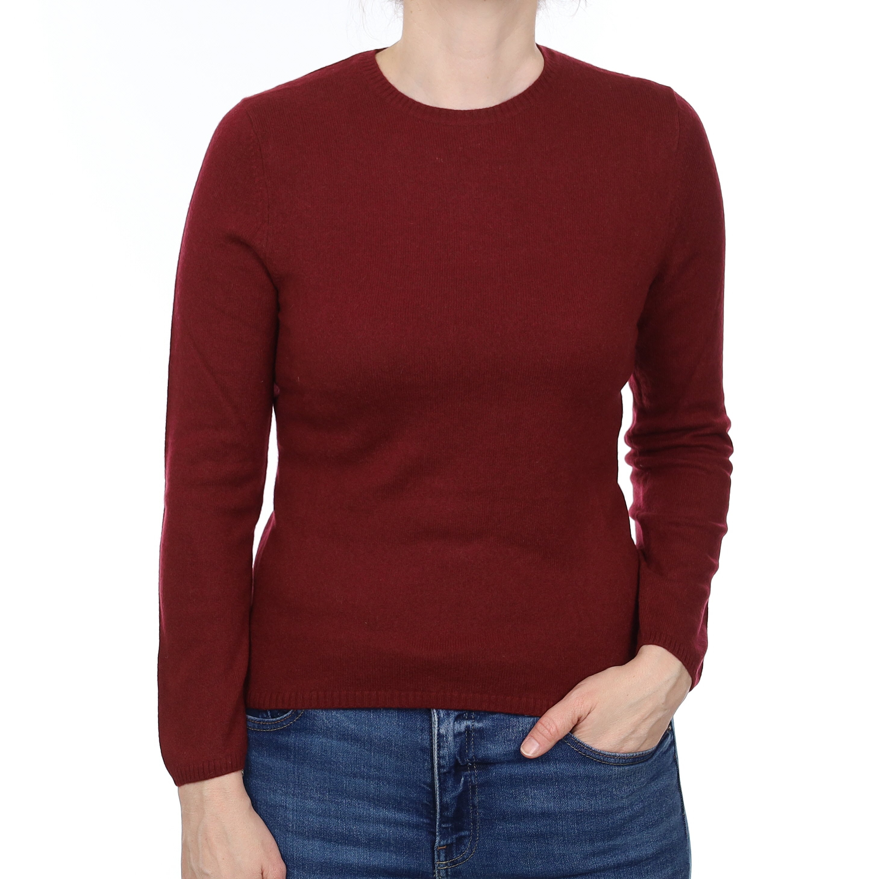 Wine Red Cashmere Crew Neck Jumper Small