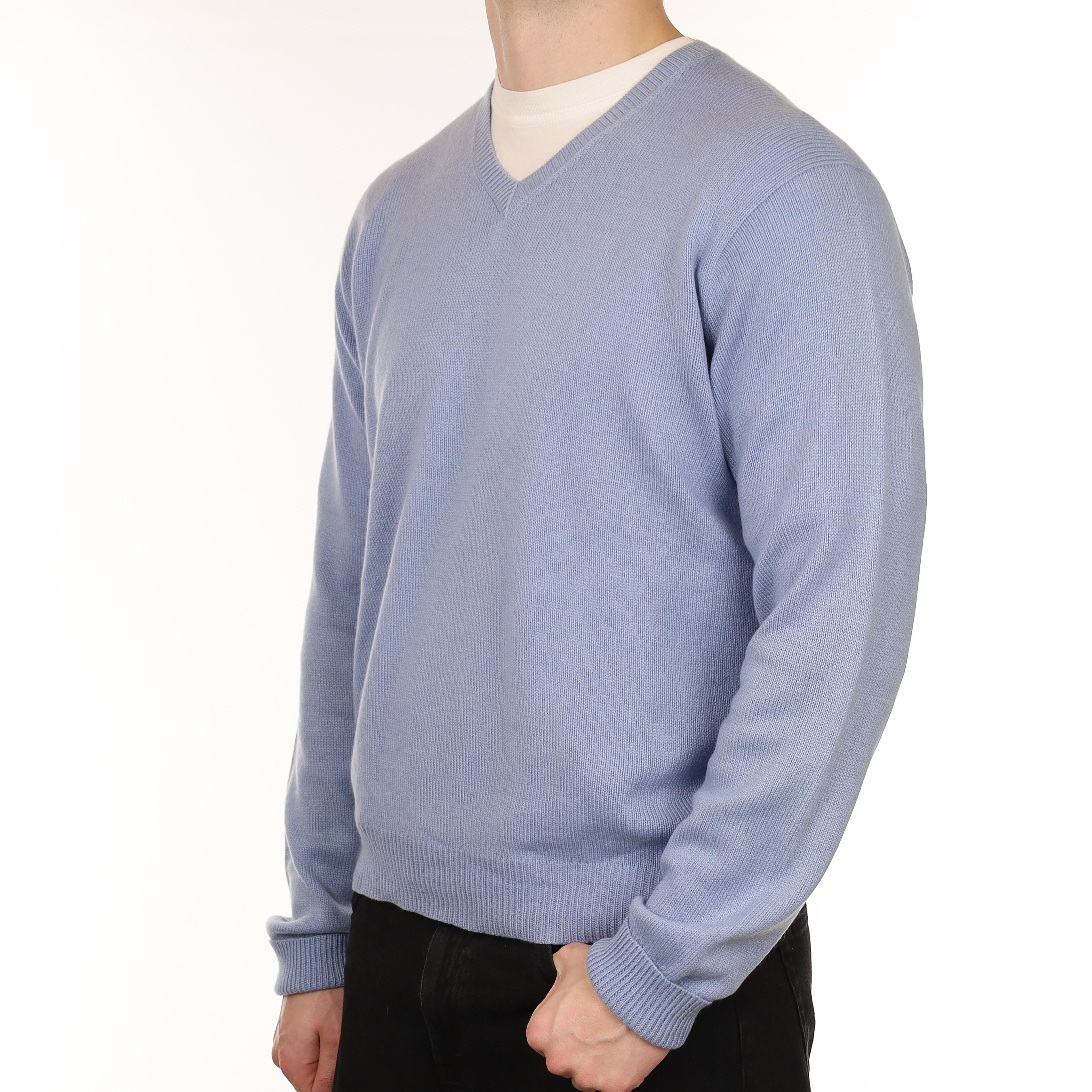 Men's Italian Ralph Lauren Baby Blue Cashmere V Neck Jumper XL