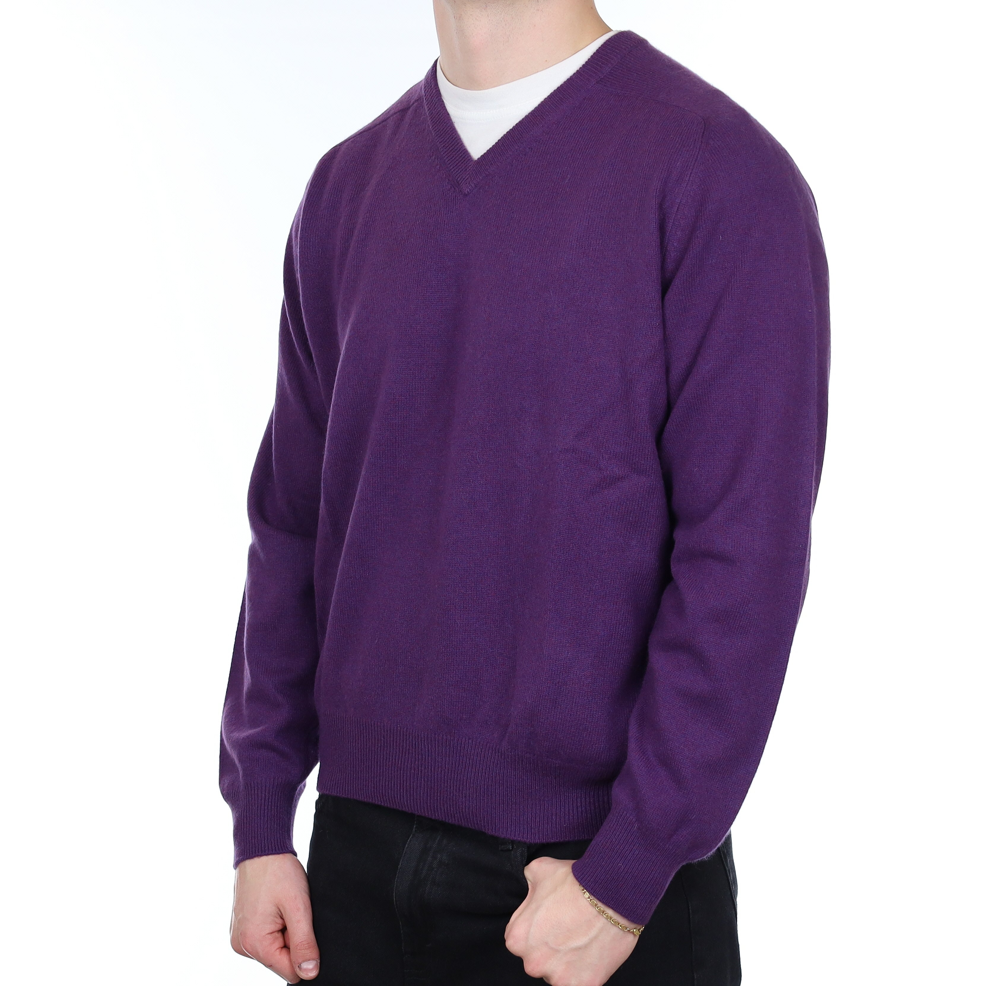Men's Daniel Cremieux Blueberry Purple Cashmere V Neck Jumper XL