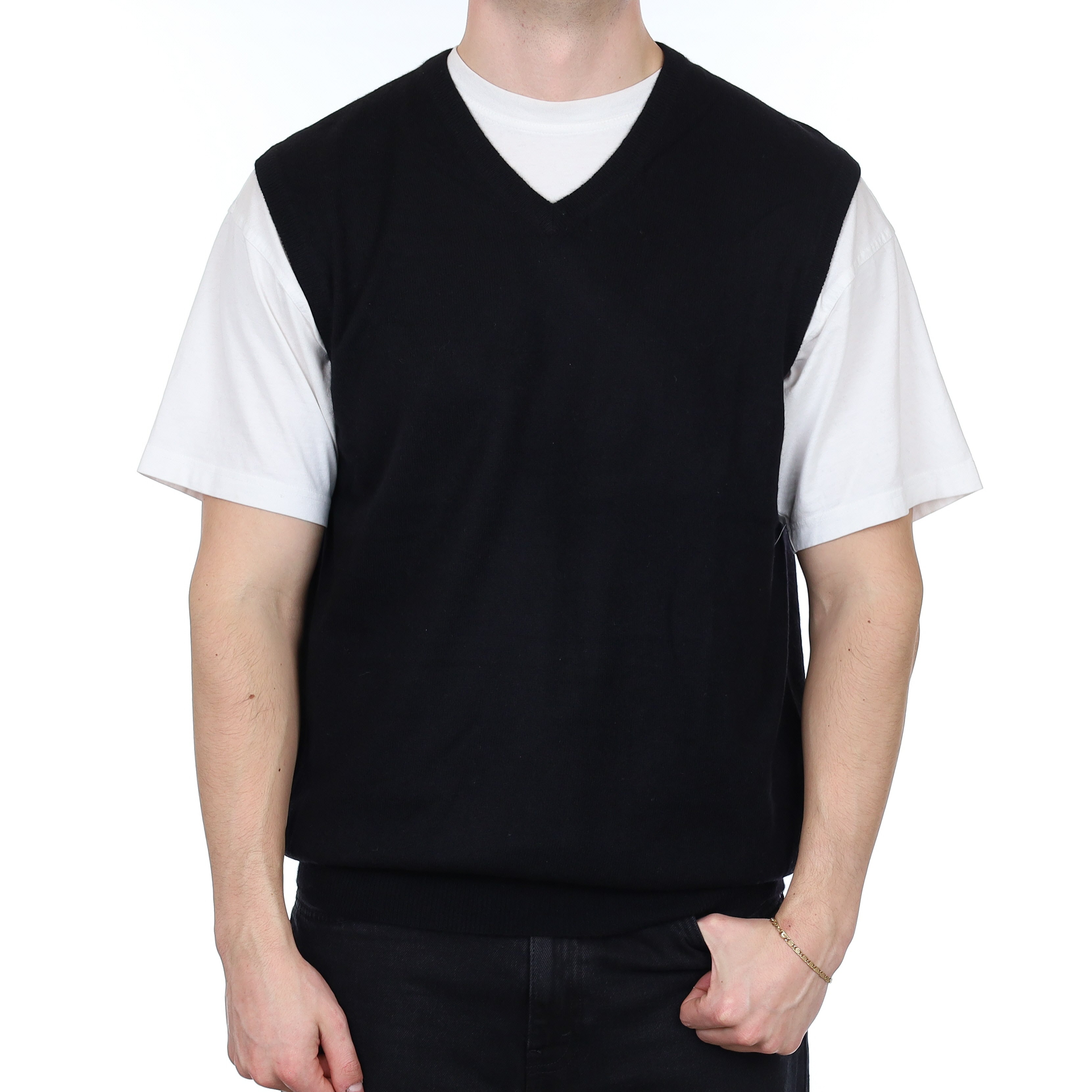 Men's Black Cashmere V Neck Tank Top XL/Tall