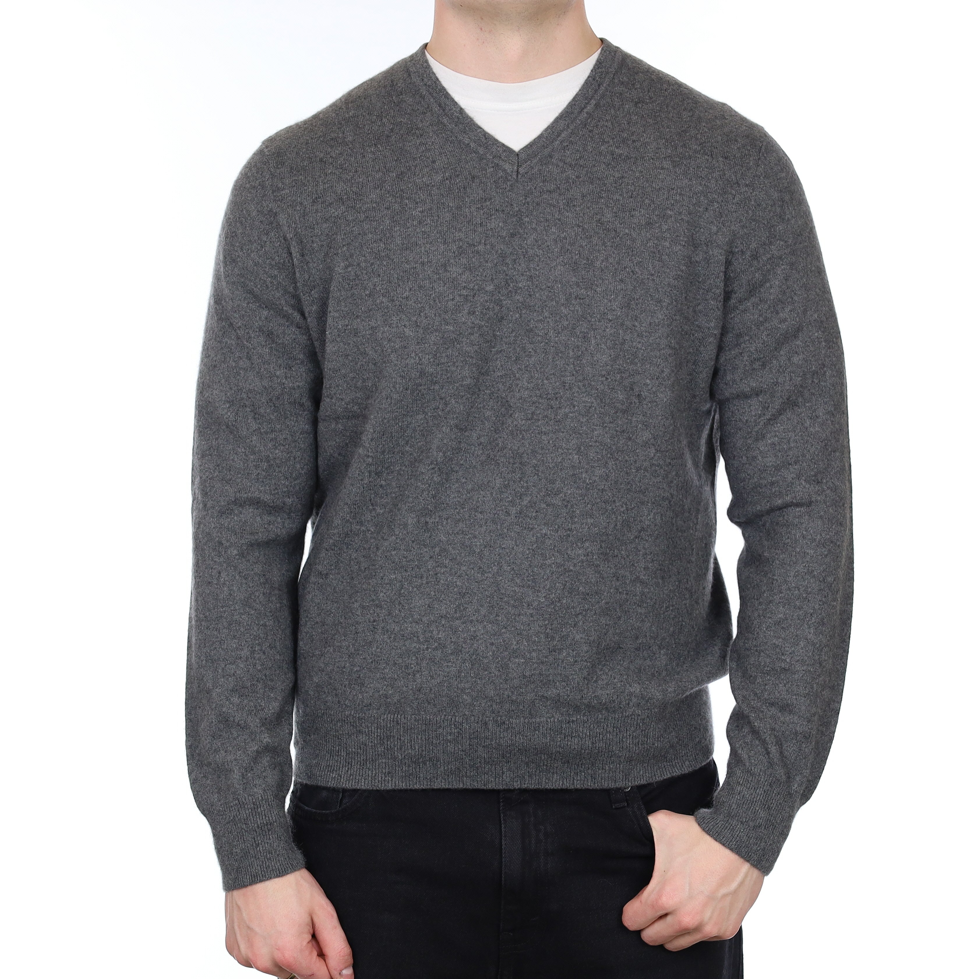 Men's Slate Grey Cashmere V Neck Jumper XL