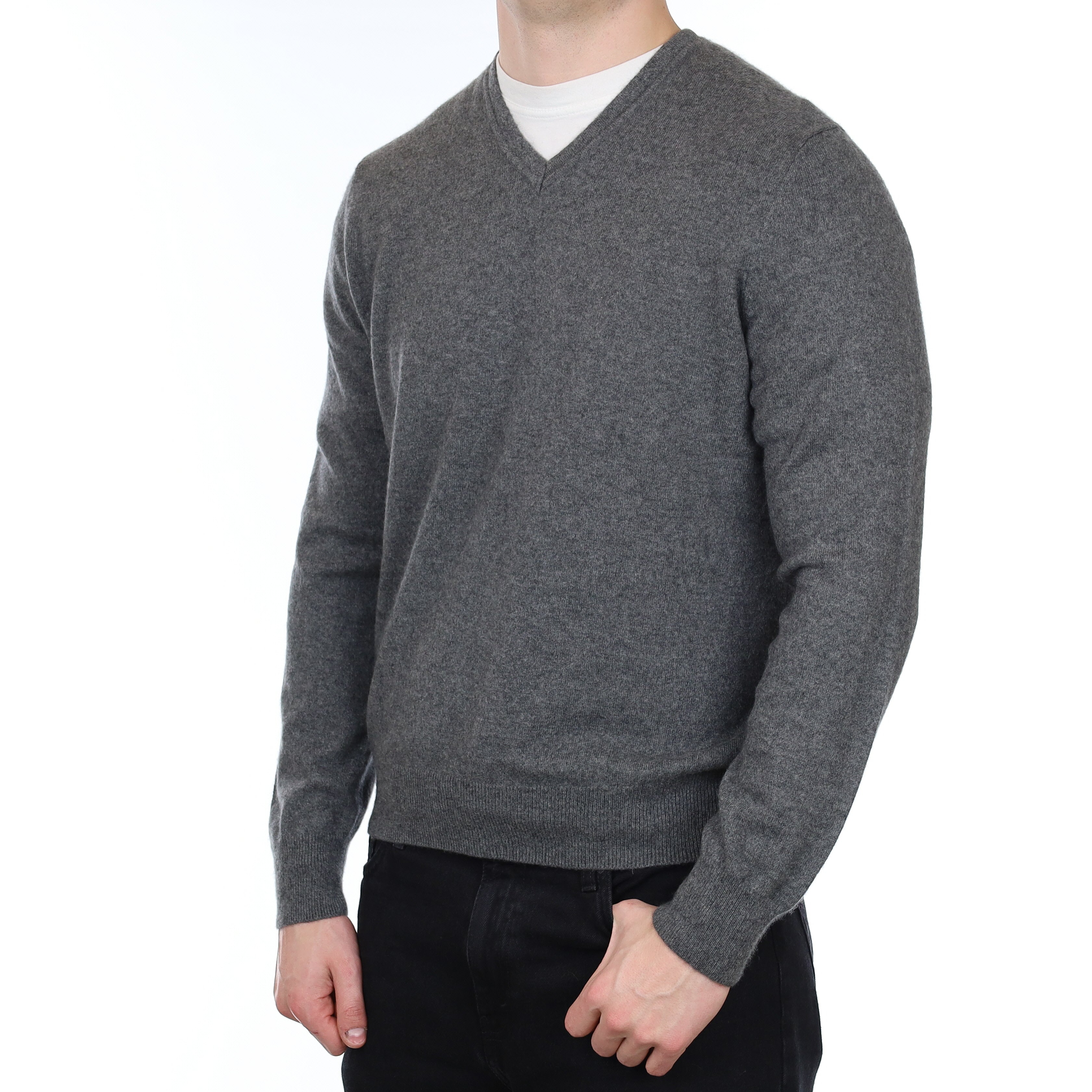 Men's Slate Grey Cashmere V Neck Jumper XL