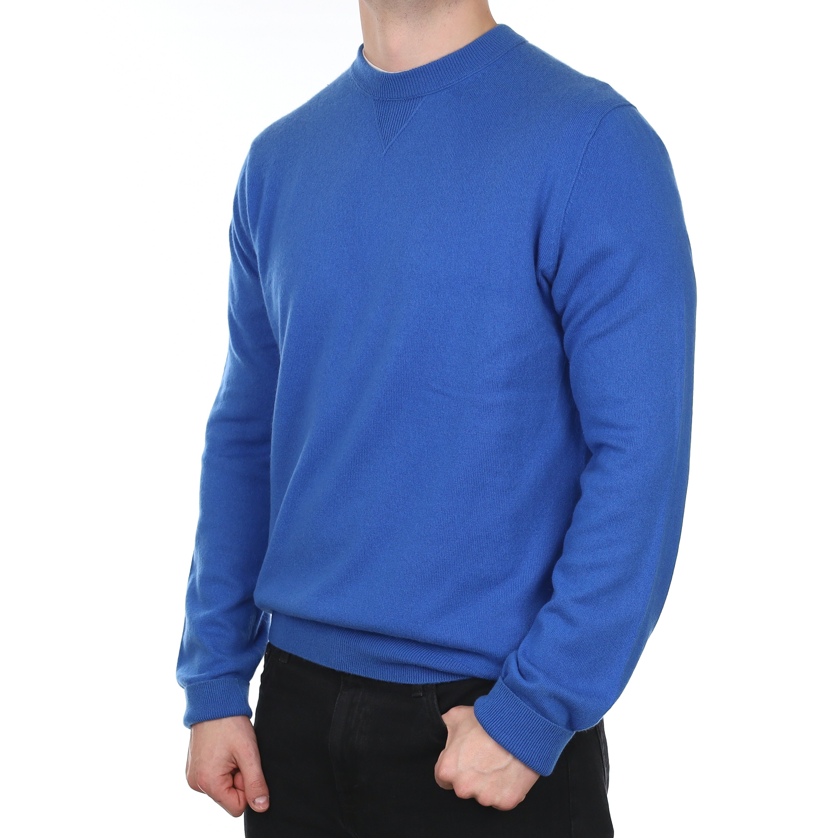 Men's Azure Blue Sweatshirt Style Cashmere Crew Neck Jumper XL