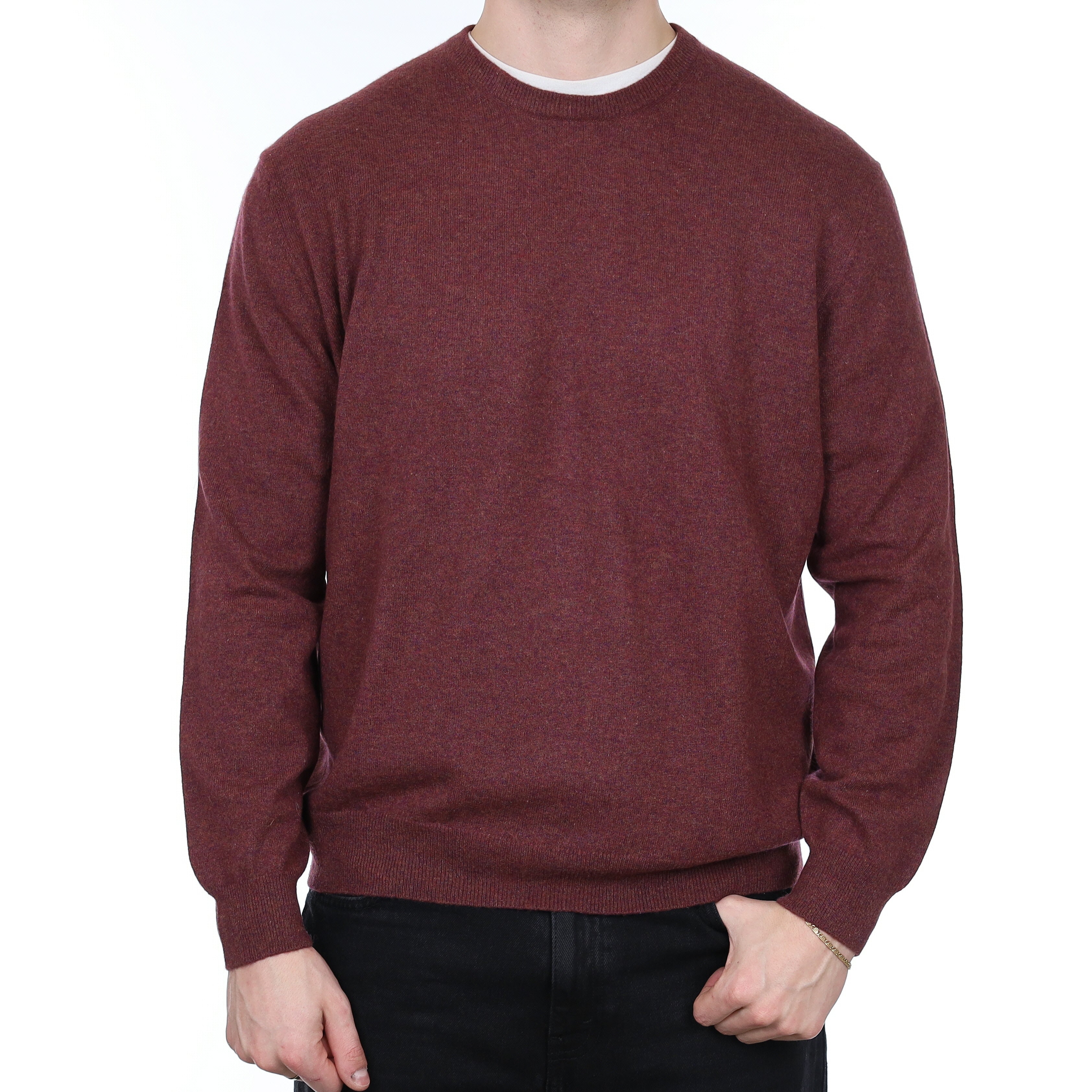 Men's Plum Purple Marl Cashmere Crew Neck Jumper XXL