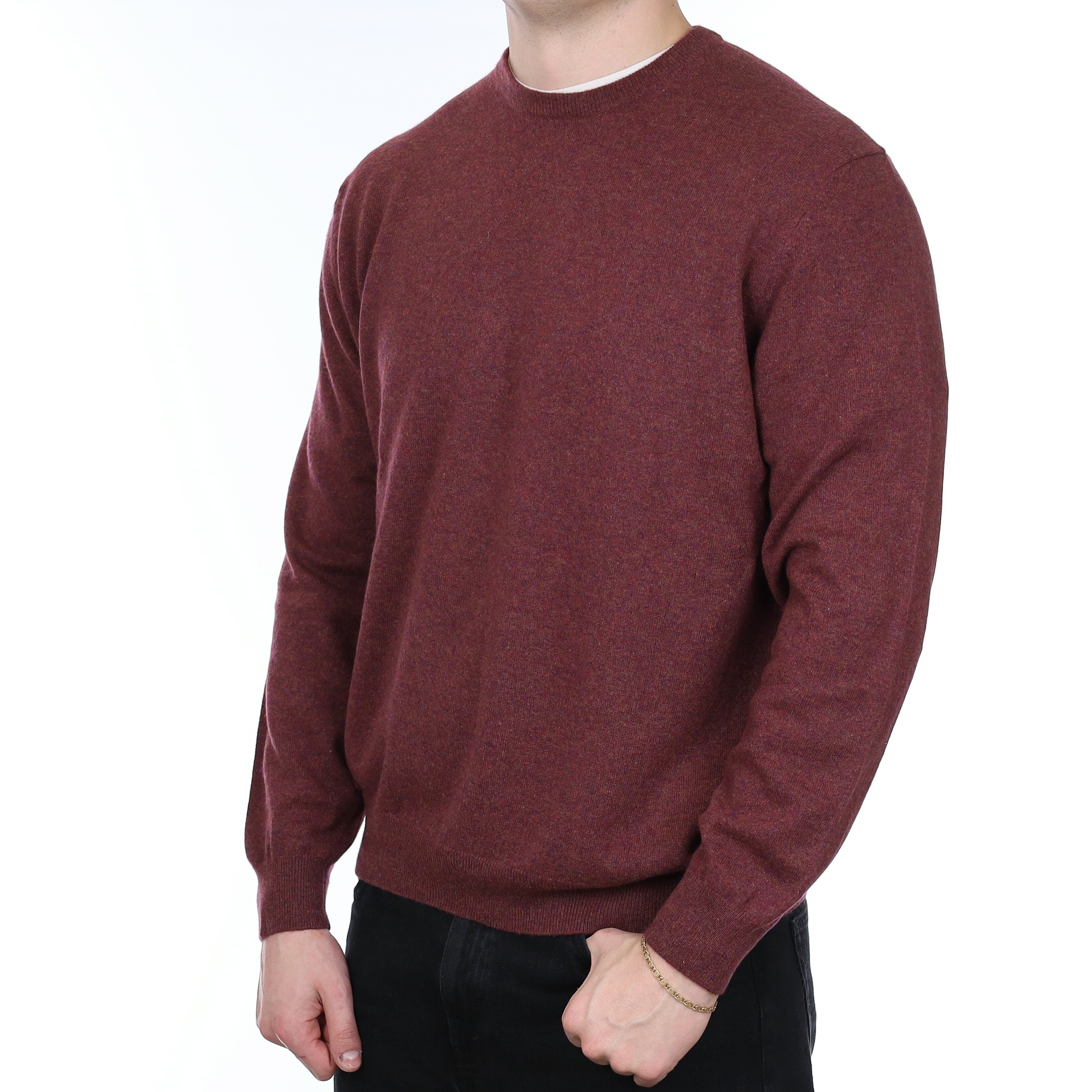 Men's Plum Purple Marl Cashmere Crew Neck Jumper XXL