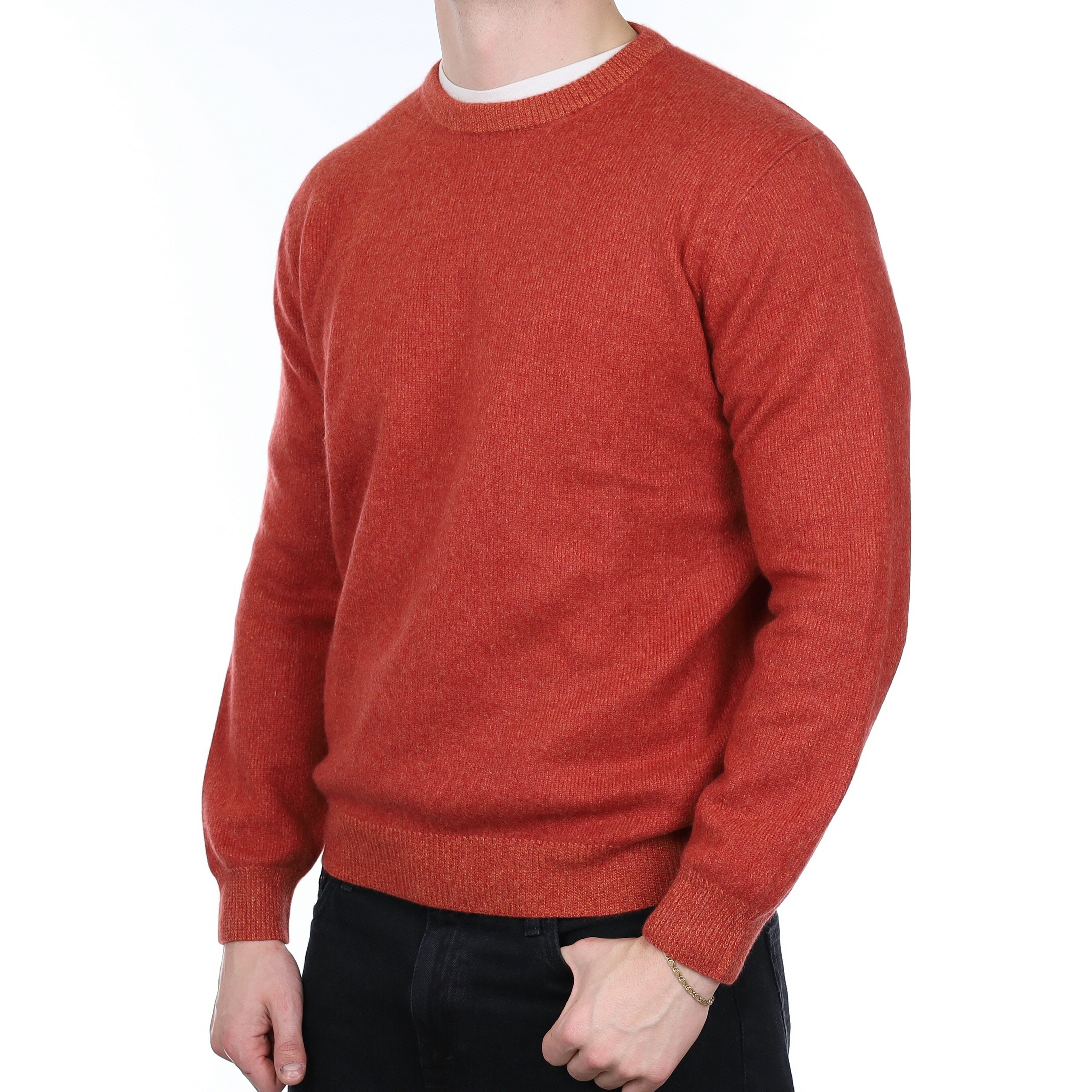 Men's Burnt Orange Marl Cashmere Crew Neck Jumper XXL