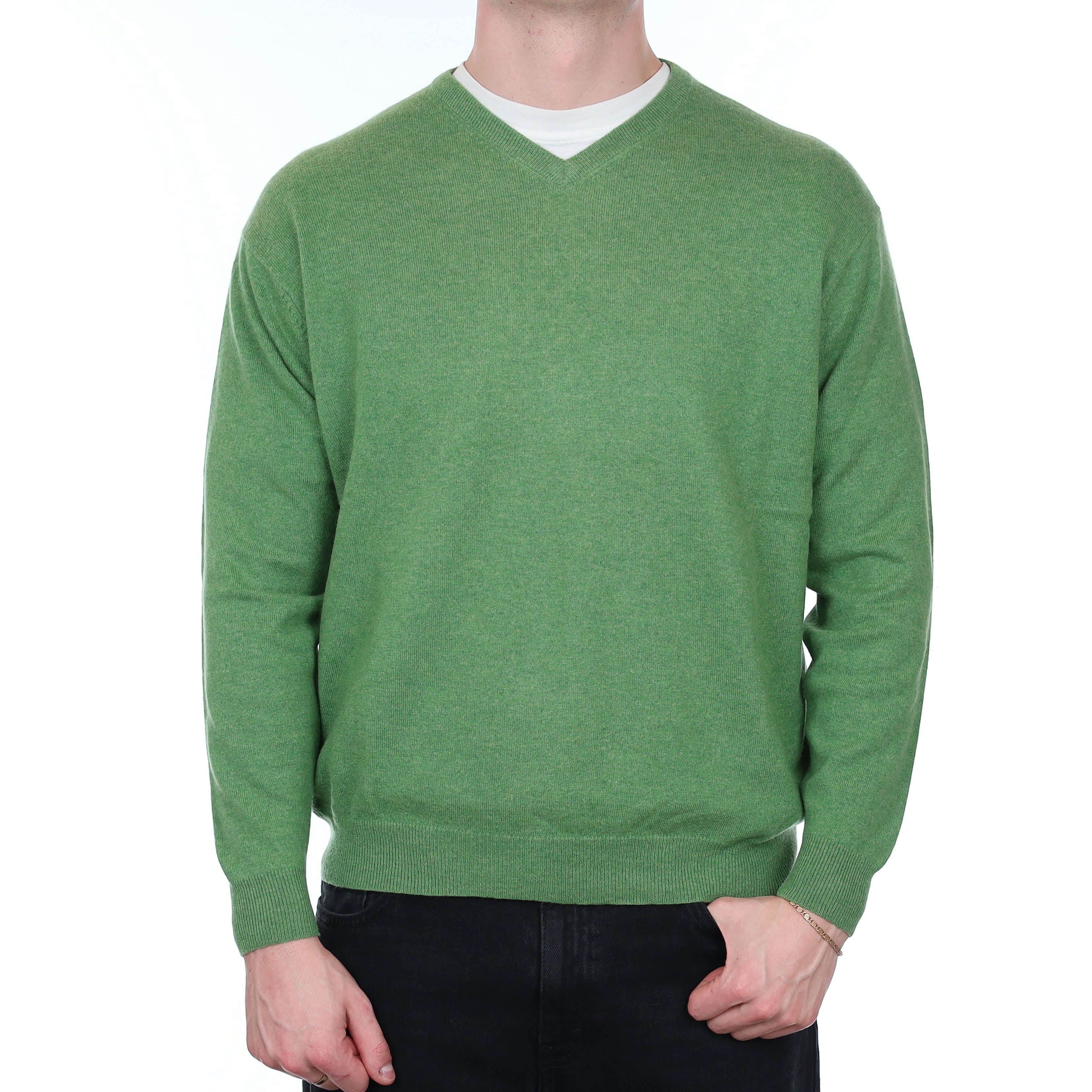 Men's Jade Green Cashmere V Neck Jumper XXL