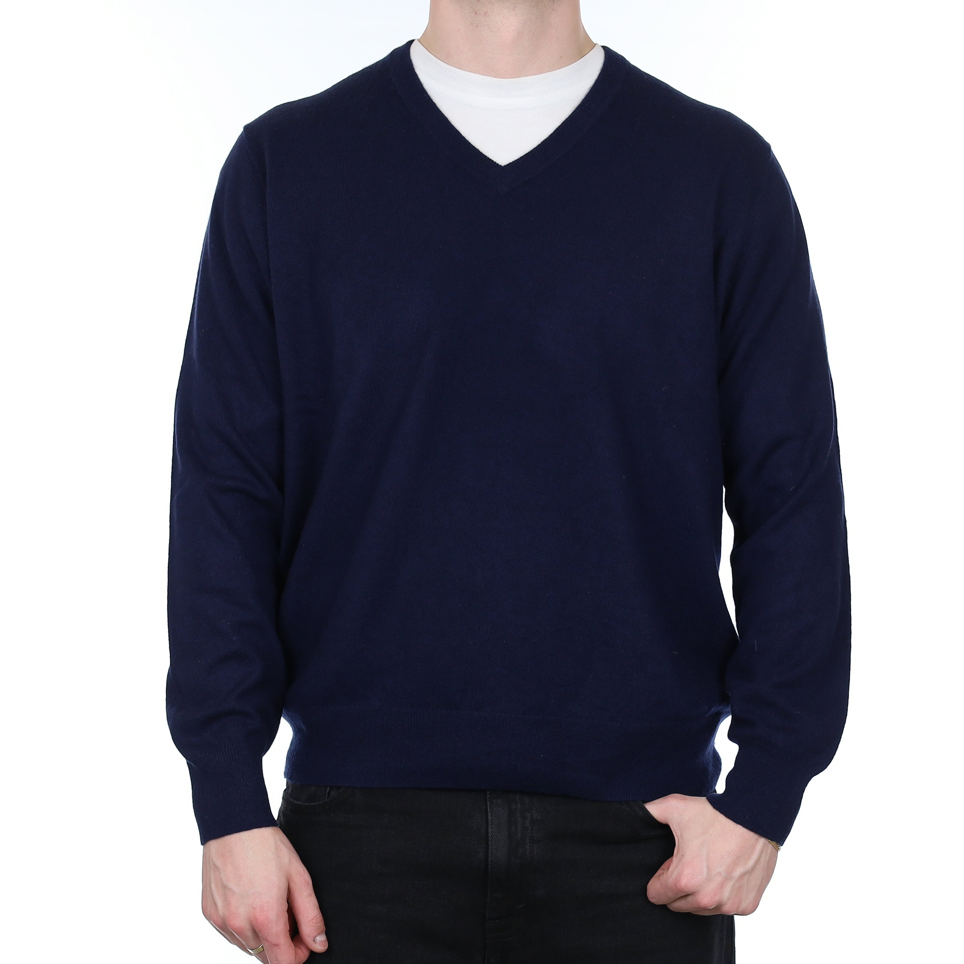 Men's Navy Cashmere V Neck Jumper XXL