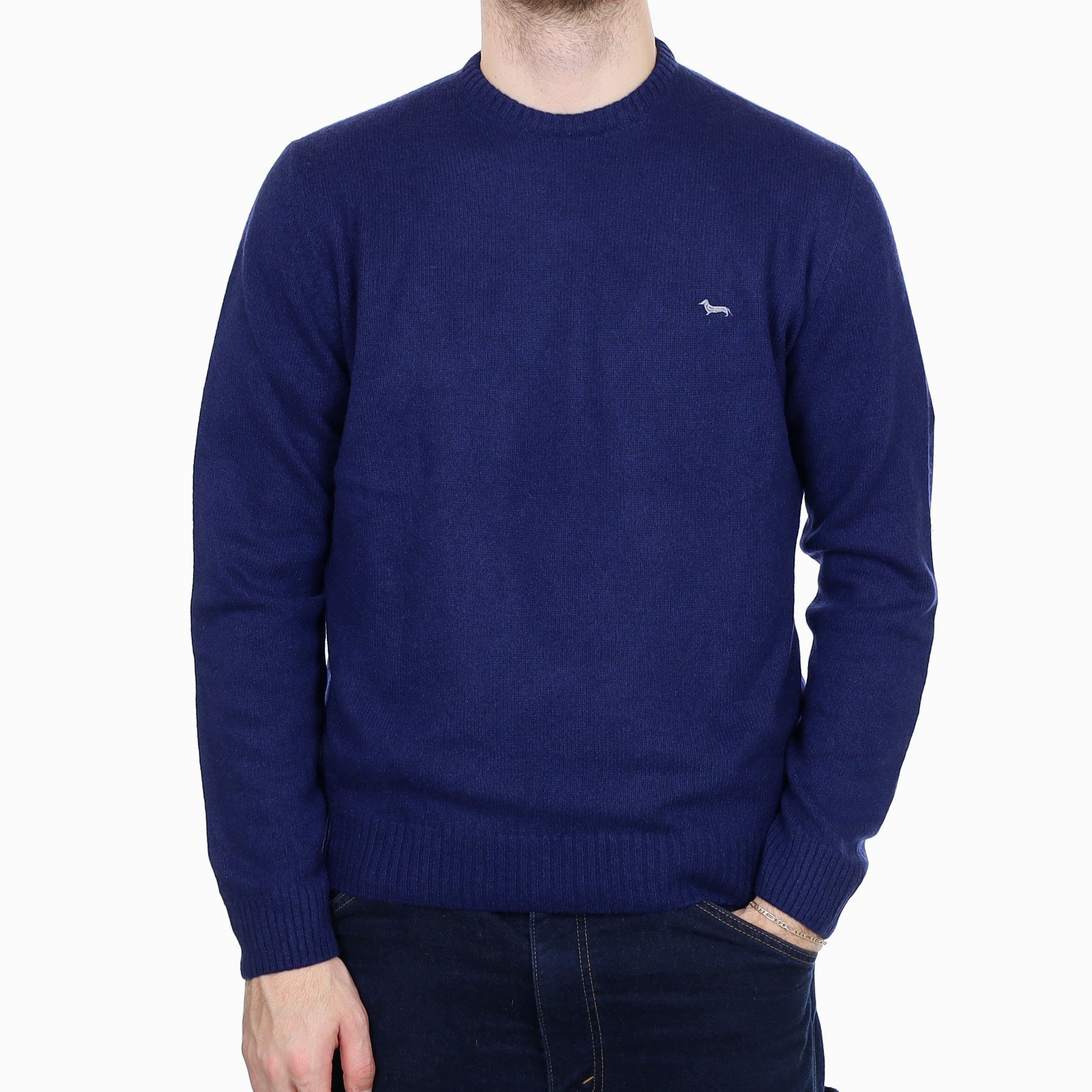 Men's French Navy Cashmere Crew Neck Jumper Large