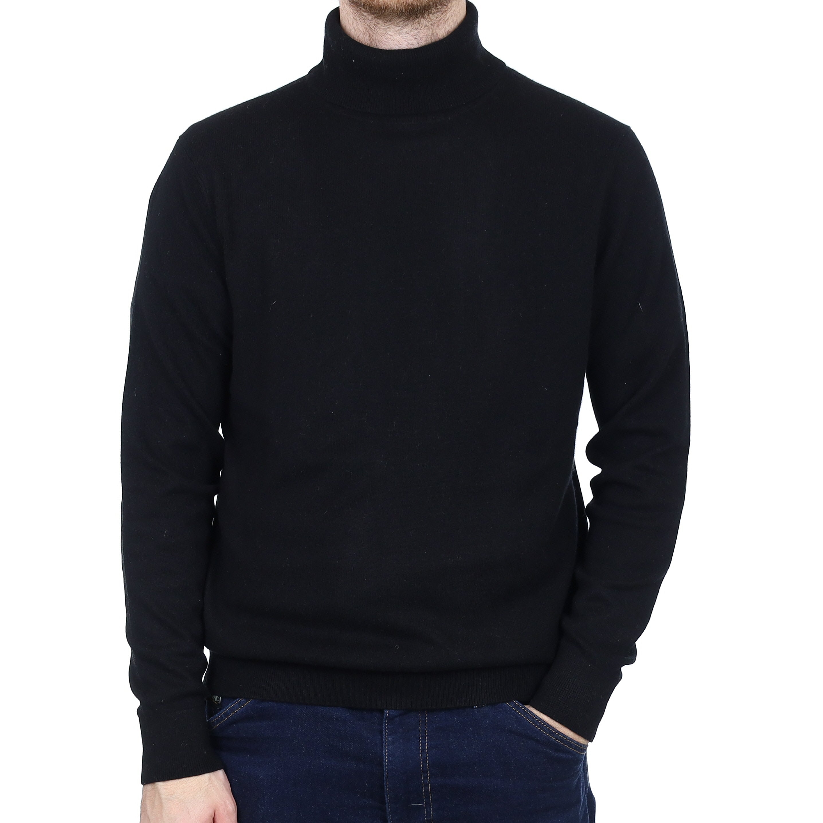 Men's Black Cashmere Polo Neck Jumper Large