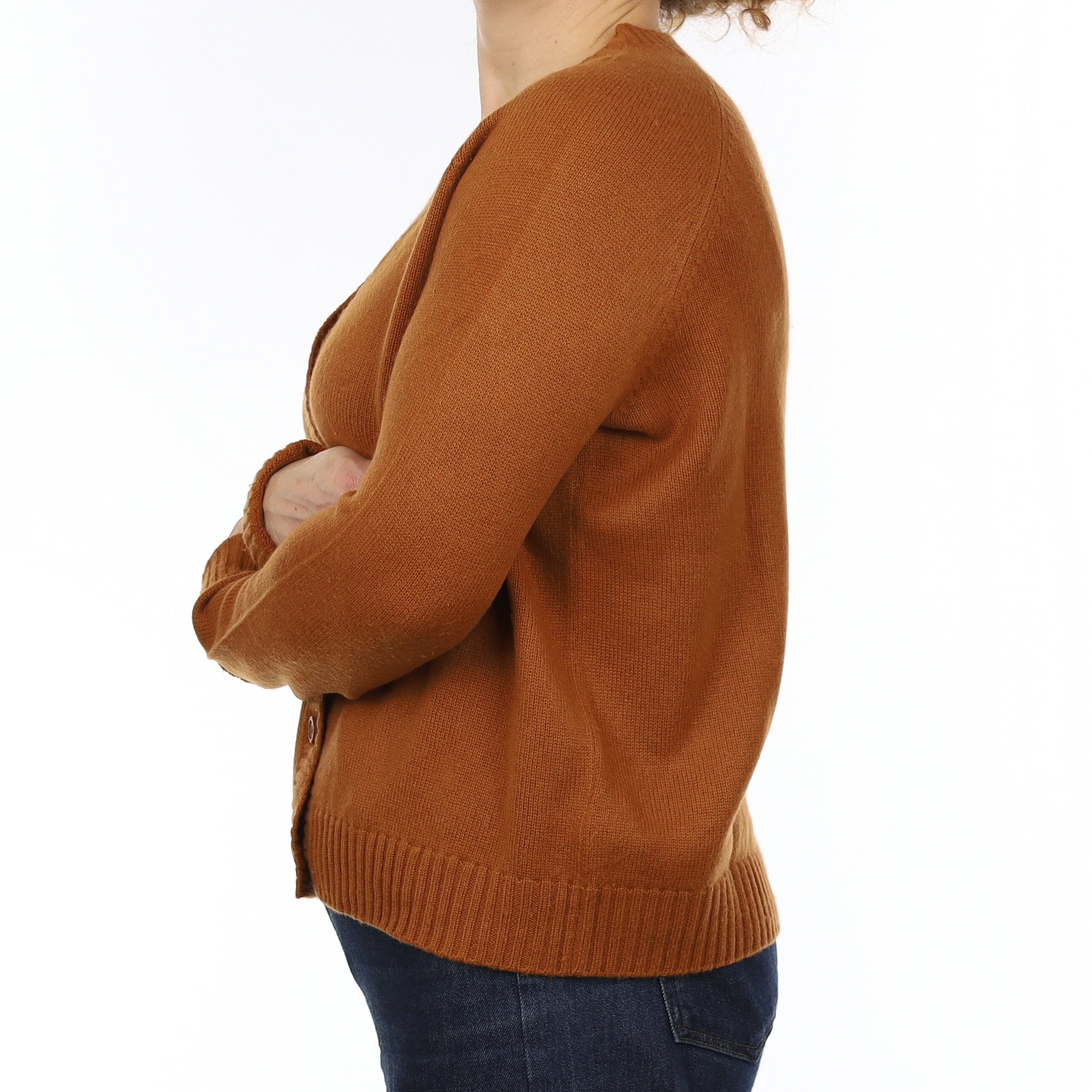 Cos Rust Brown Cashmere Boxy V Neck Cardigan Medium