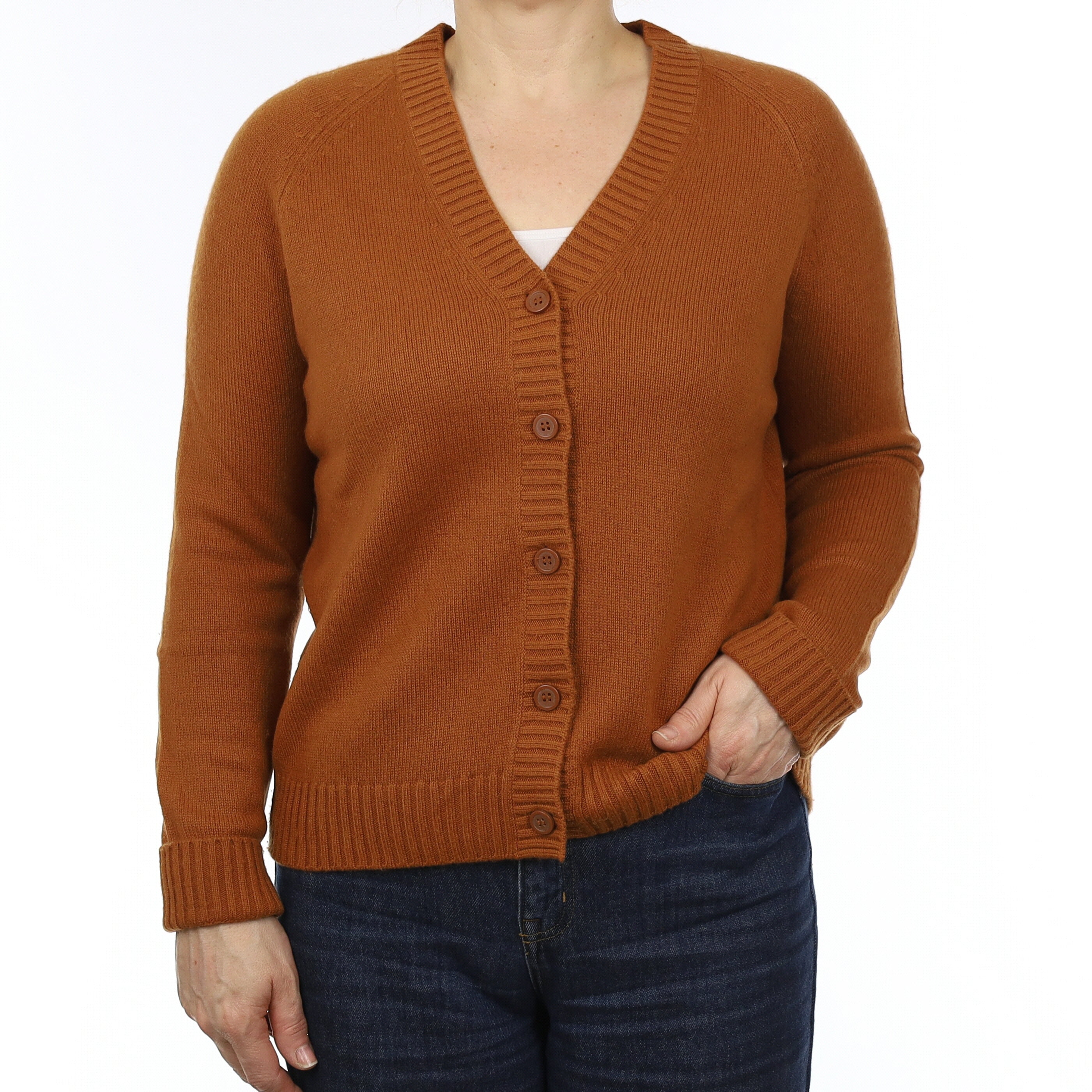 Cos Rust Brown Cashmere Boxy V Neck Cardigan Medium